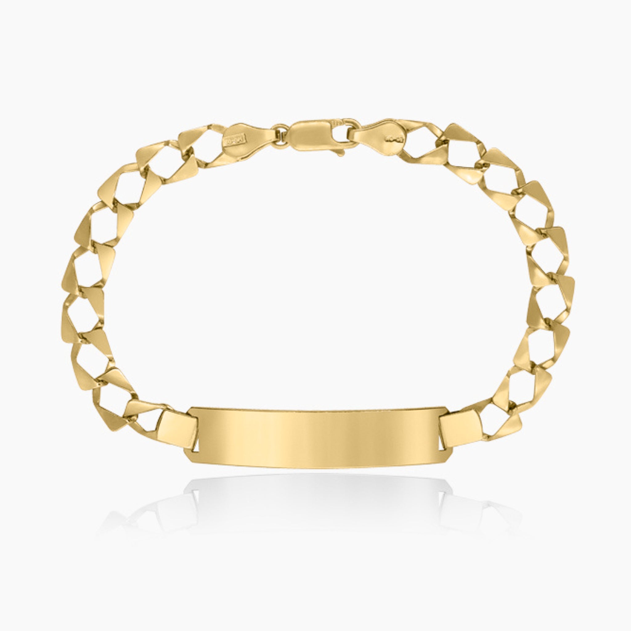 14K YELLOW GOLD SQUARE CURB LINK ID BRACELET