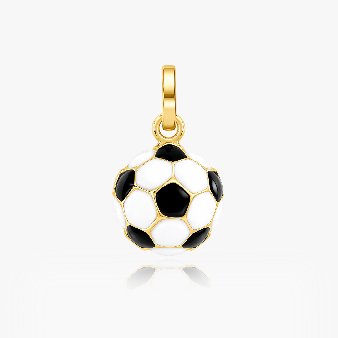 14K YELLOW GOLD HIGH POLISH SMALL SOCCER PENDANT -BLACK/WHITE ENAMEL