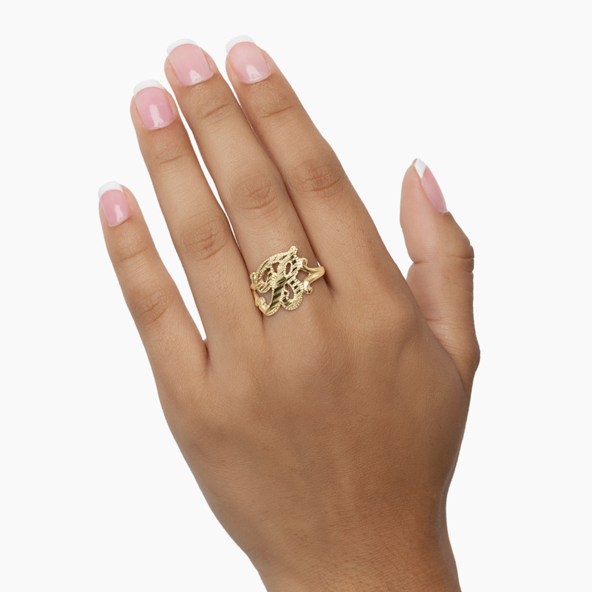 14K YELLOW GOLD ANTIQUE SCRIPT INITIAL RING | Patty Q's Jewelry Inc