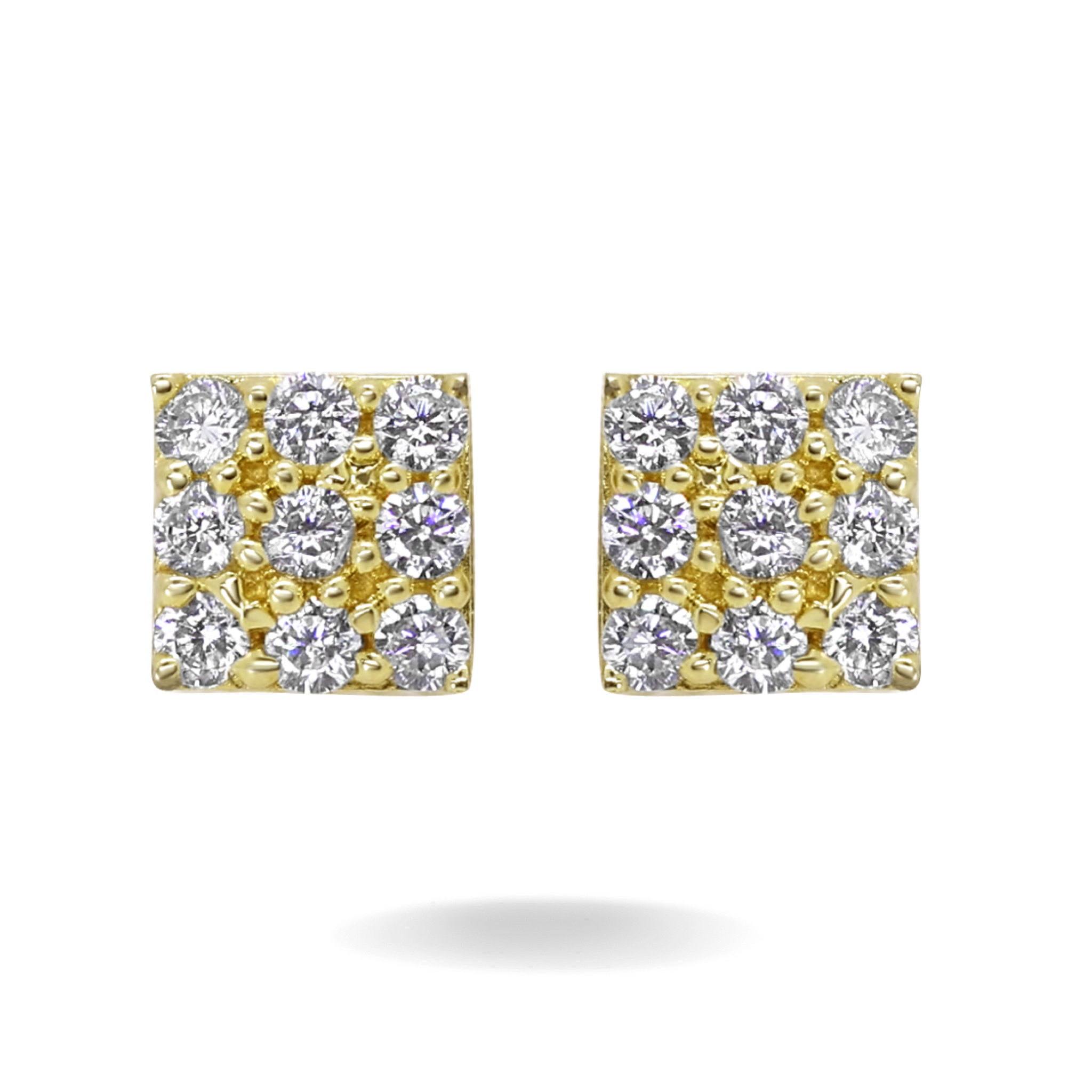 10K YELLOW GOLD PAVE SQUARE STUD EARRINGS -7MM