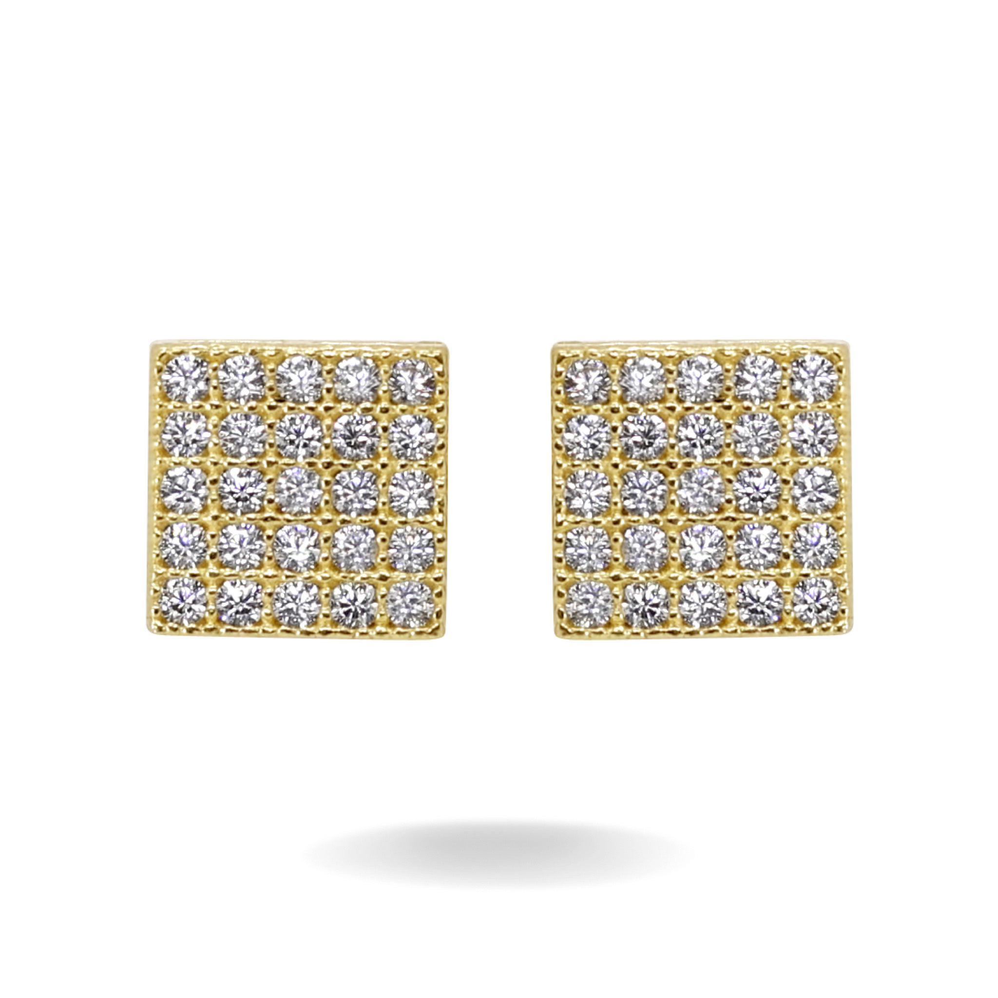 10K YELLOW GOLD PAVE SQUARE STUD EARRINGS -7.5MM