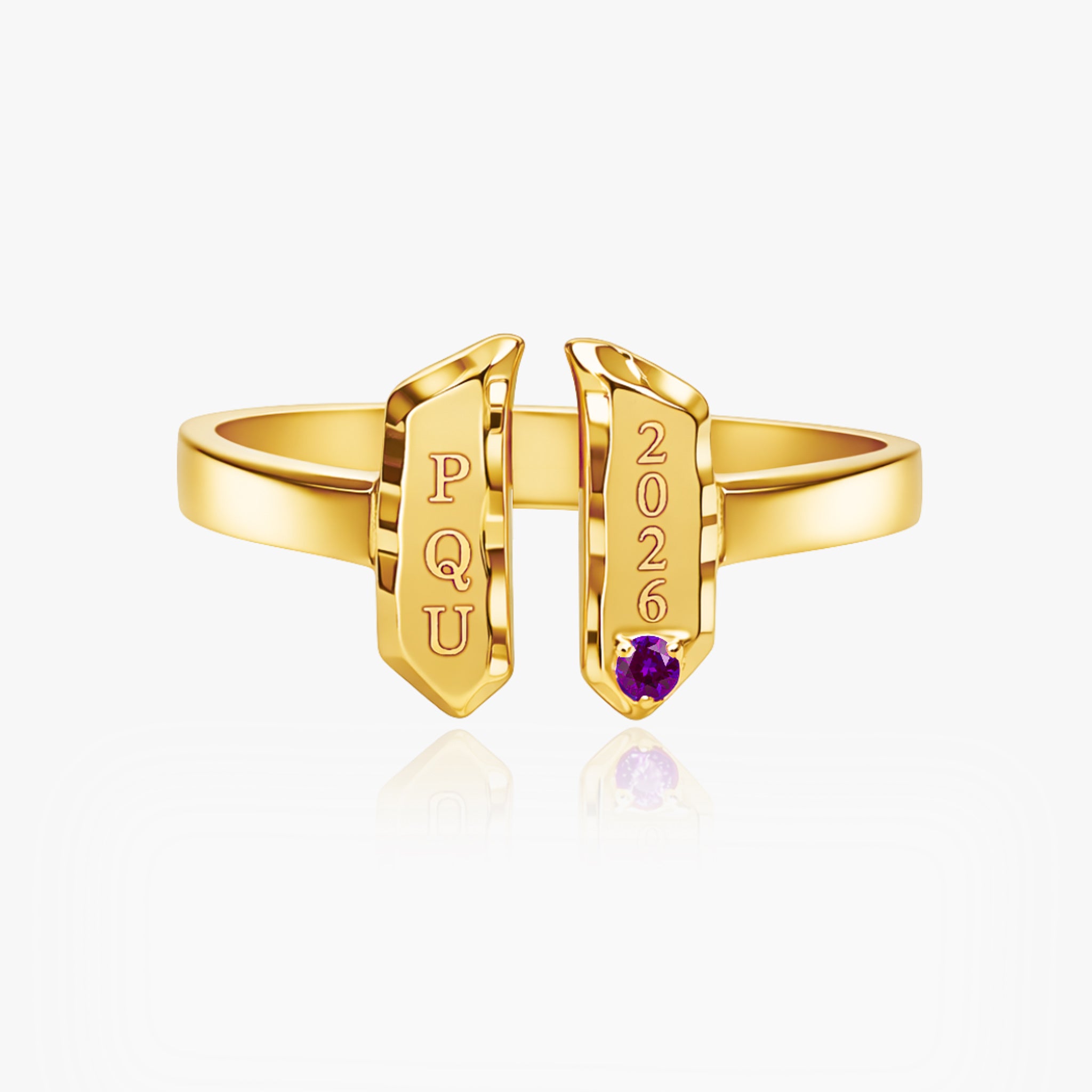 14K YELLOW GOLD DIAMOND-CUT STOLE GRAD RING -PERSONALIZED