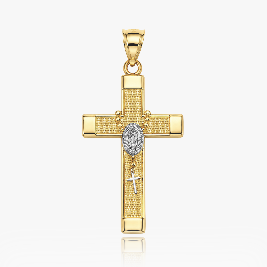 14K YELLOW GOLD ROSARY CROSS PENDANT