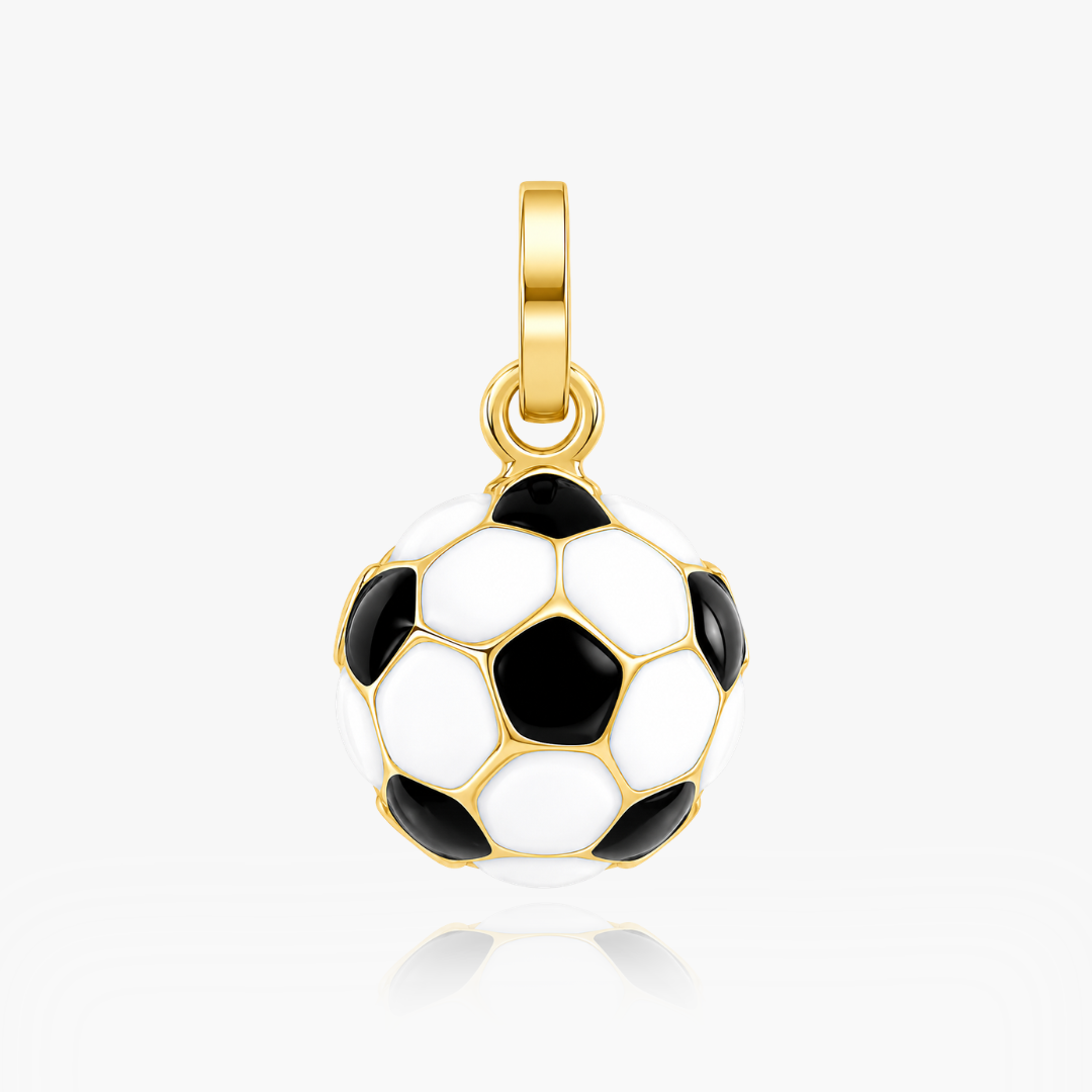 14K YELLOW GOLD HIGH POLISH MEDIUM SOCCER PENDANT -BLACK/WHITE ENAMEL