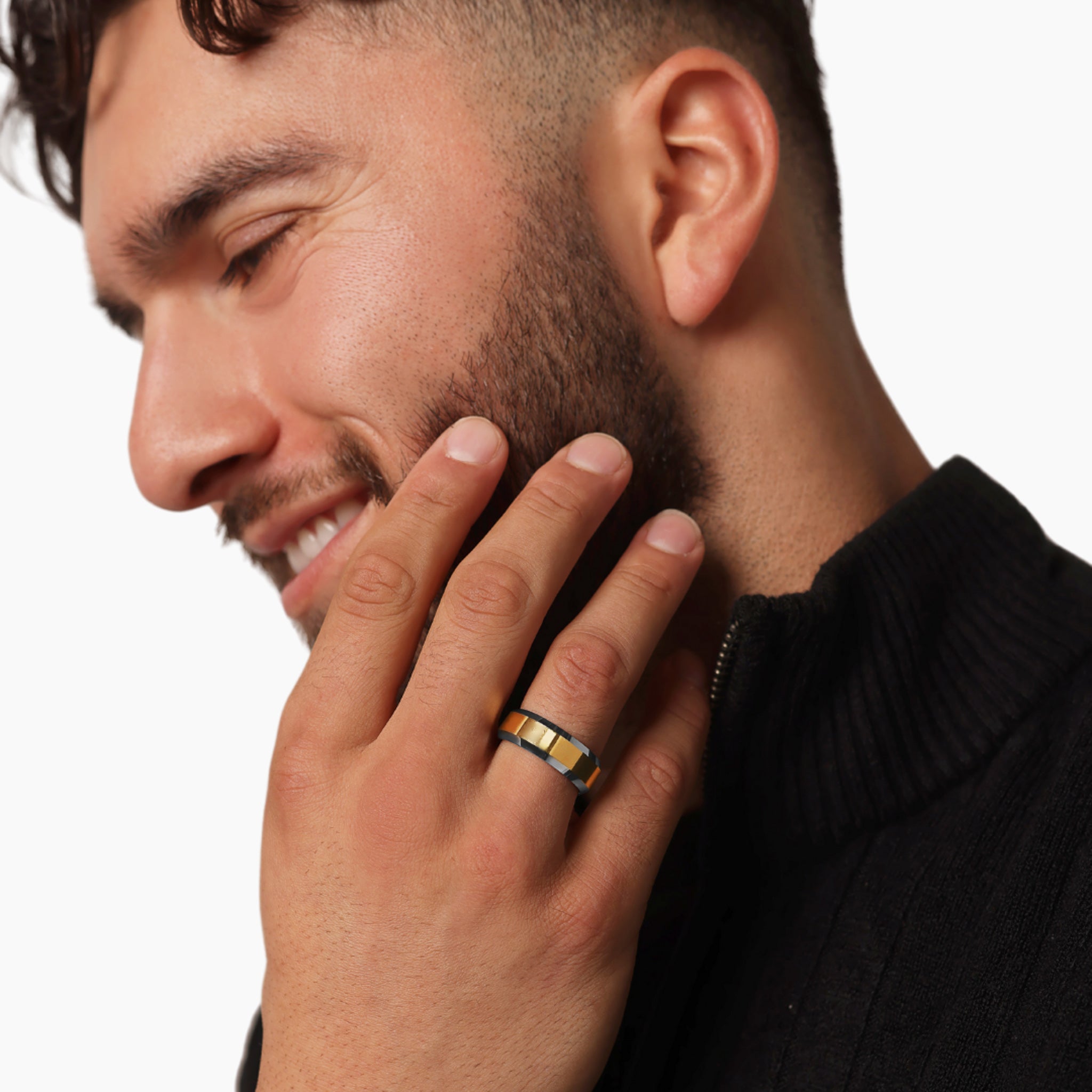 TUNGSTEN DUO TONED BEVEL EDGE RING -8MM