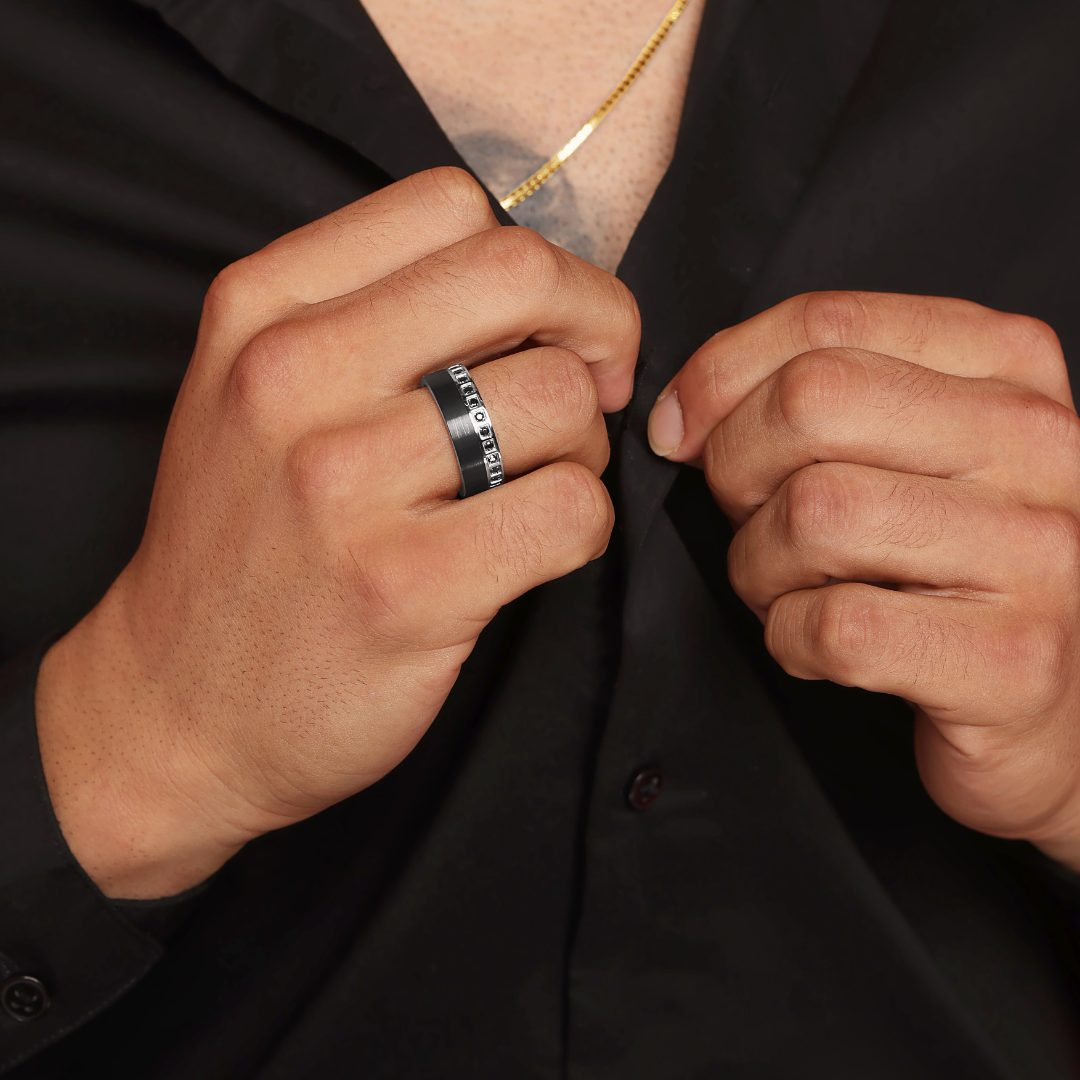 TUNGSTEN BLACK ETERNITY ONYX CZ INLAY RING