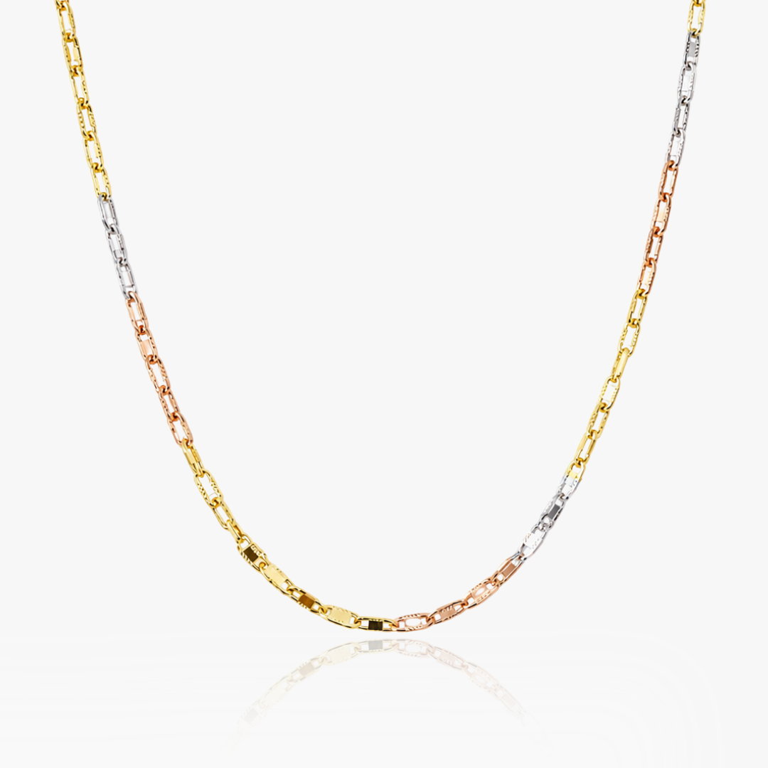 14K TRI COLOR GOLD MIRROR MARINER CHAIN -2MM