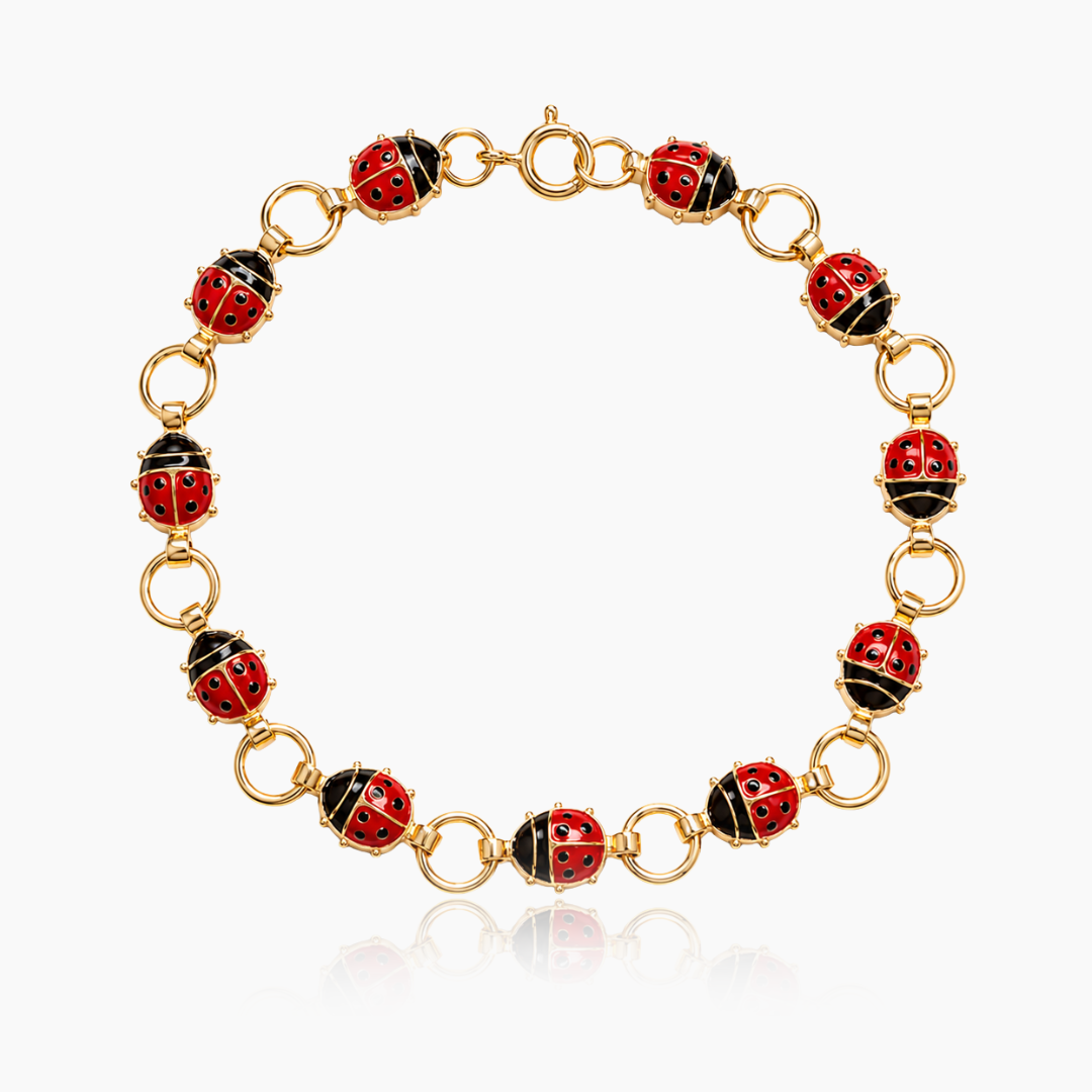 14K YELLOW GOLD LADYBUG LINKS CHILDREN'S BRACELET