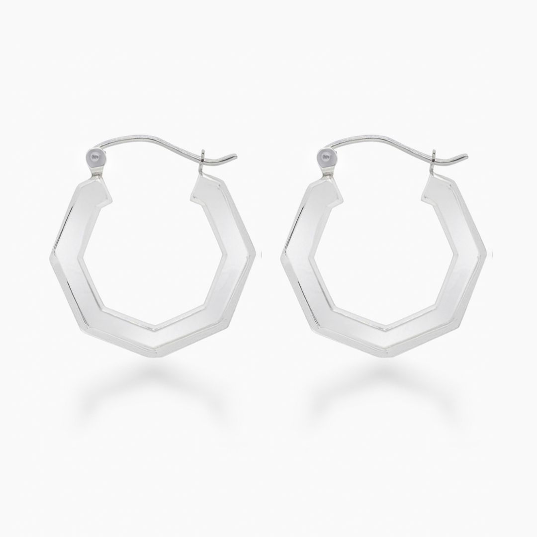 14K WHITE GOLD OCTAGON HOOPS