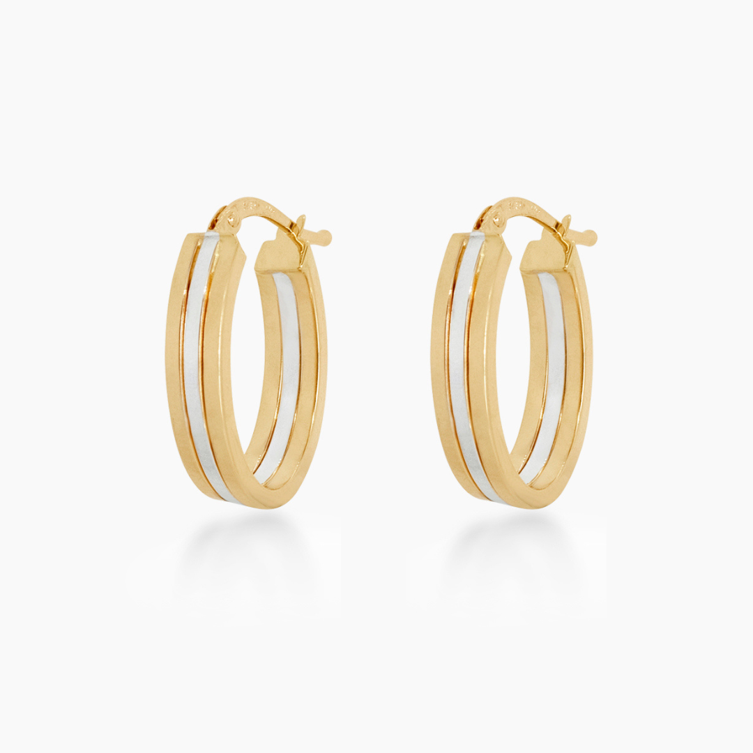 14K TWO TONED GOLD TRINITY OVAL HOOPS