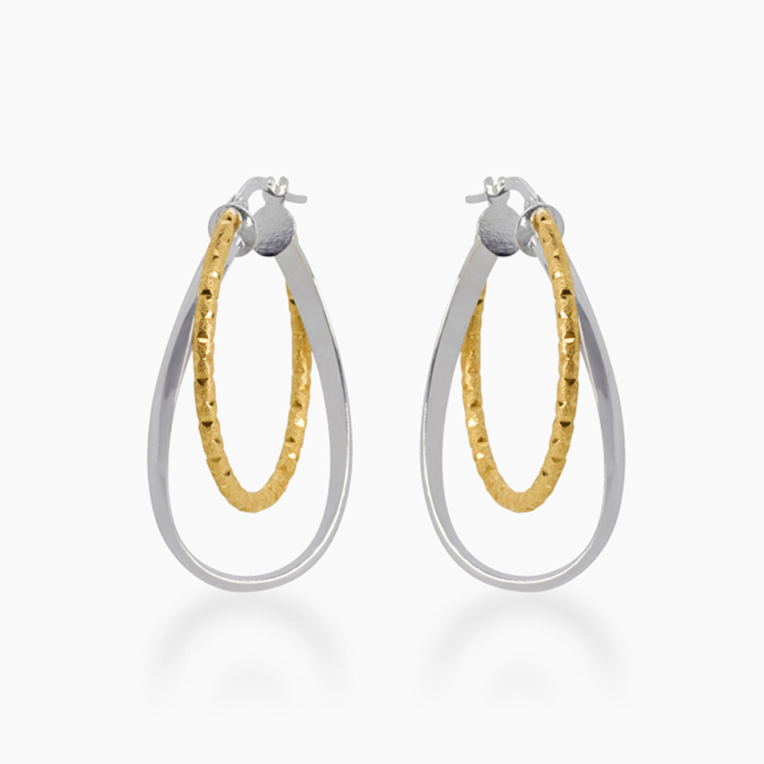 14K TWO TONED GOLD DOUBLE OVAL HOOPS