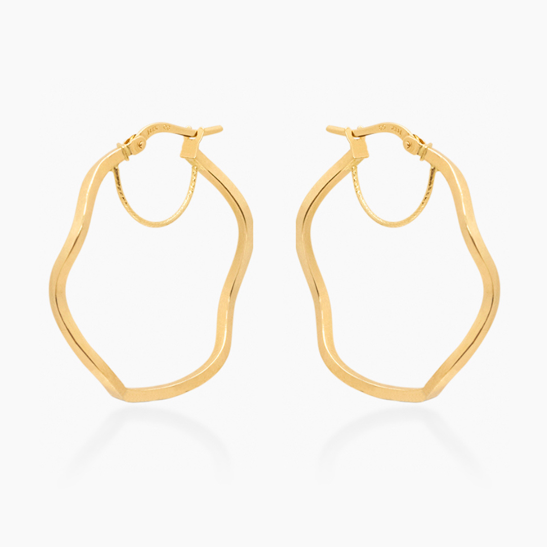 14K YELLOW GOLD WAVE HOOPS