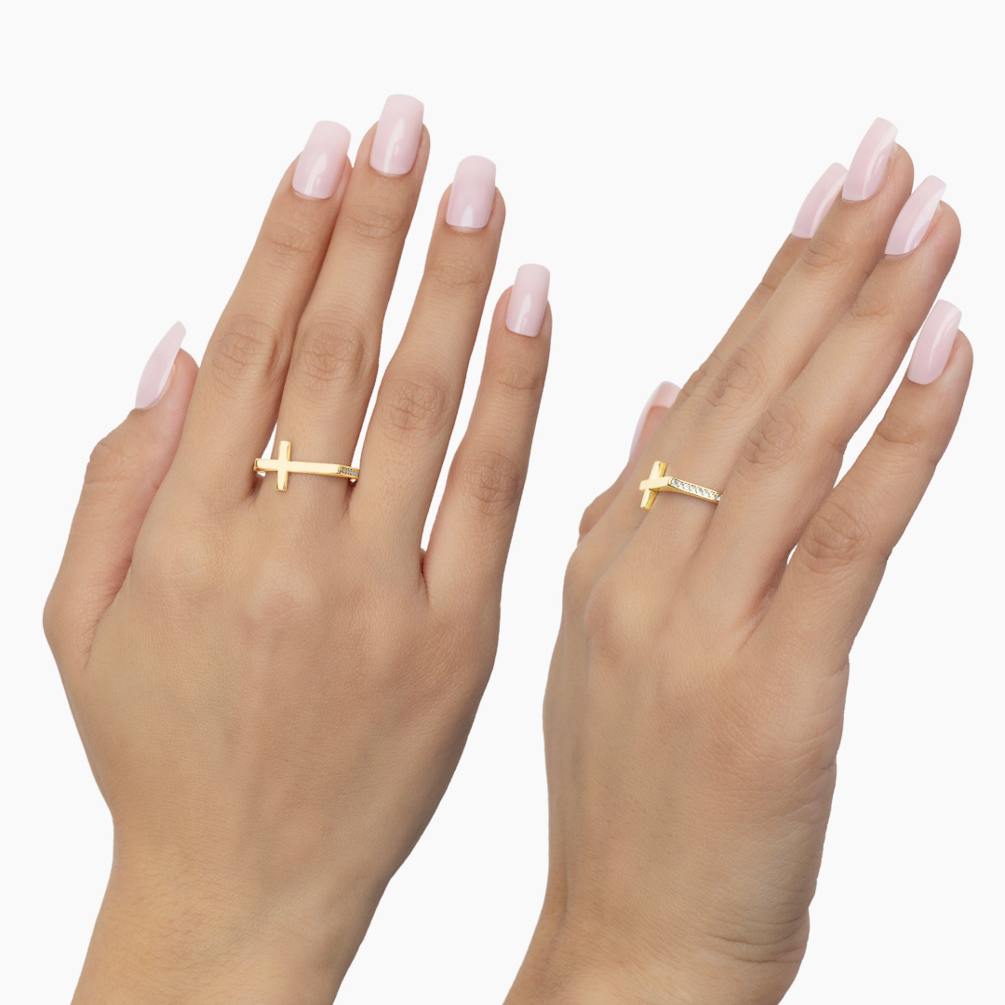 14K YELLOW GOLD HORIZON CROSS PAVE RING
