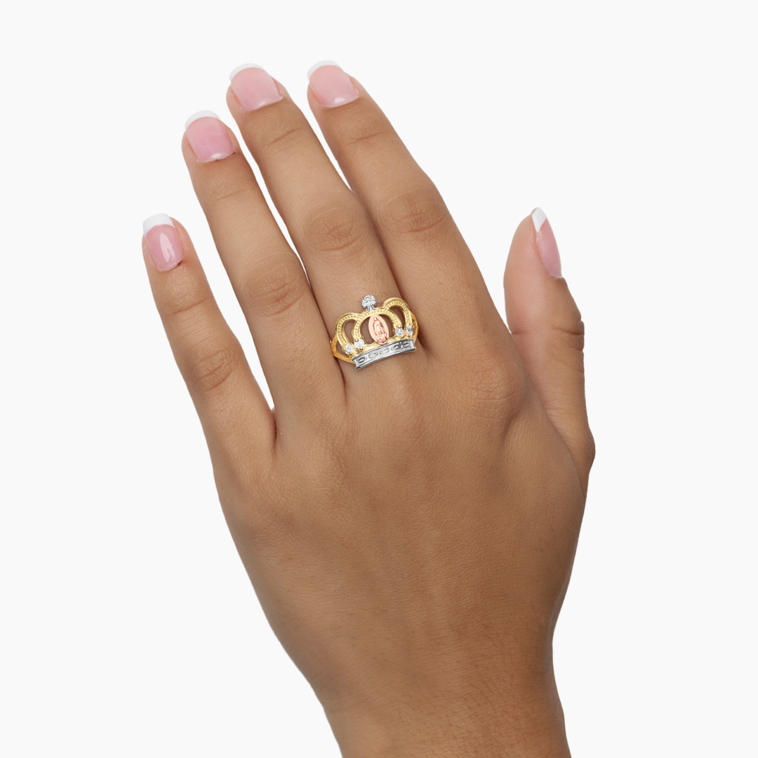 14K YELLOW GOLD SANCTA VIRGIN MARY CROWN RING