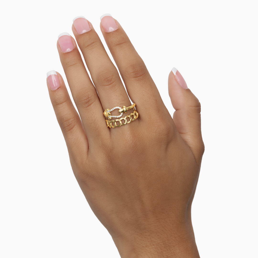 14K YELLOW GOLD PAVE RODEO RING
