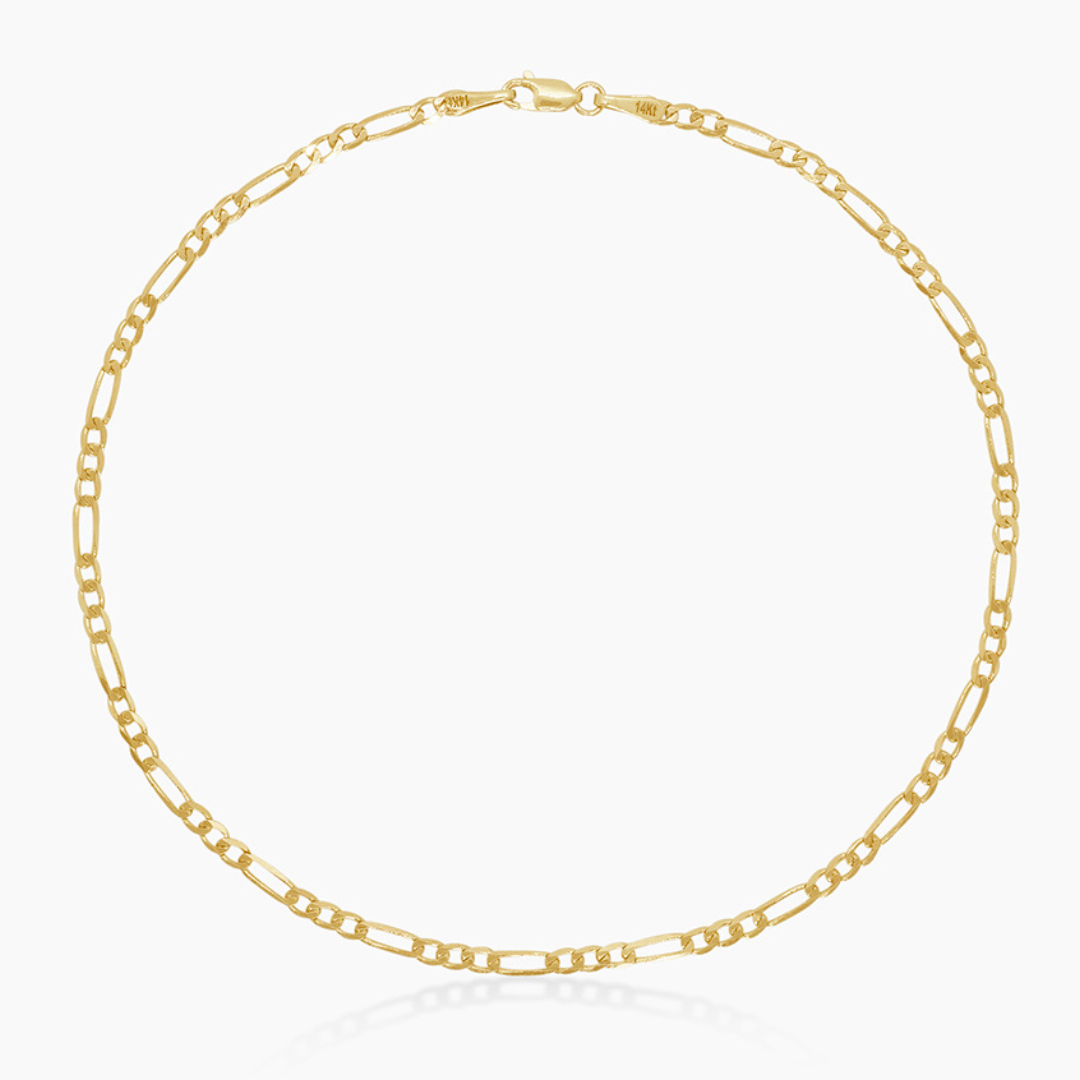 14K YELLOW GOLD FIGARO ANKLET -2MM