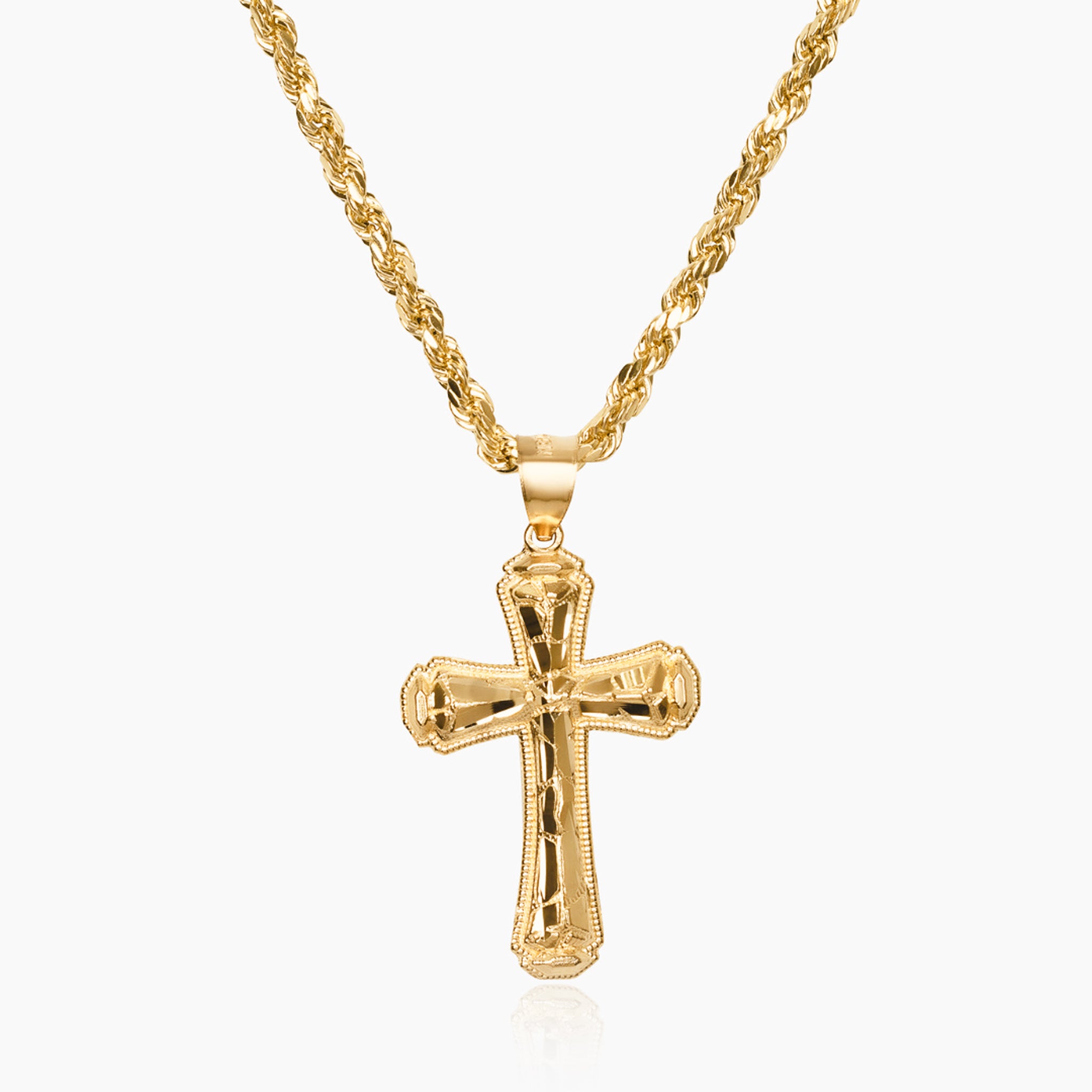 14K YELLOW GOLD CRUSHED ICE CROSS NECKLACE