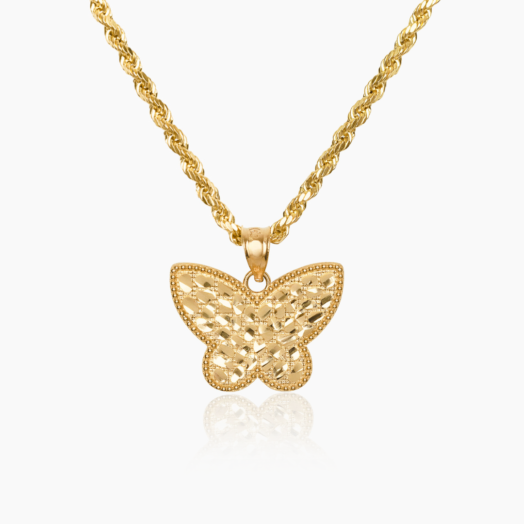 10K YELLOW GOLD NUGGET BUTTERFLY NECKLACE