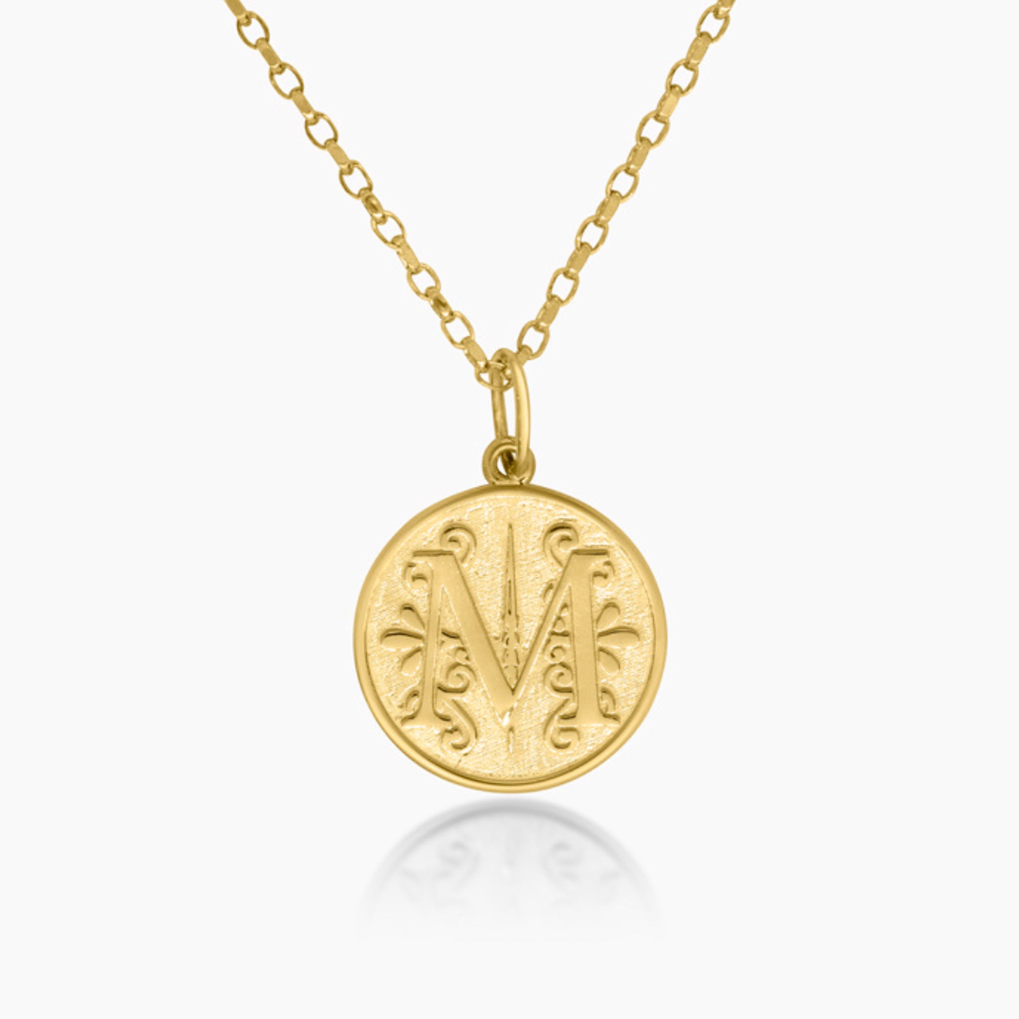 14K YELLOW GOLD REGAL COIN INITIAL NECKLACE