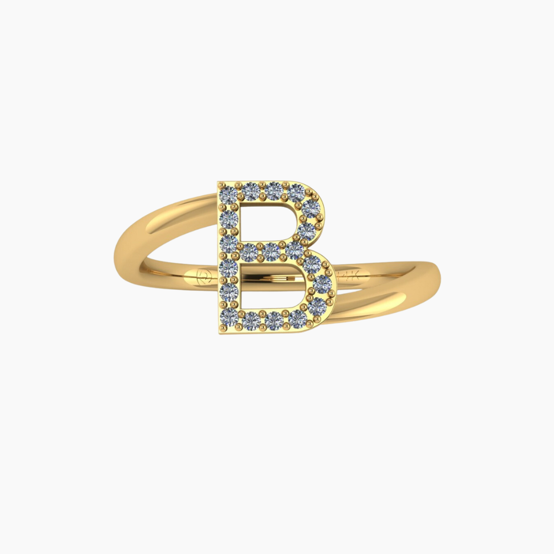 14K YELLOW GOLD BYPASS ICY INITIAL RING