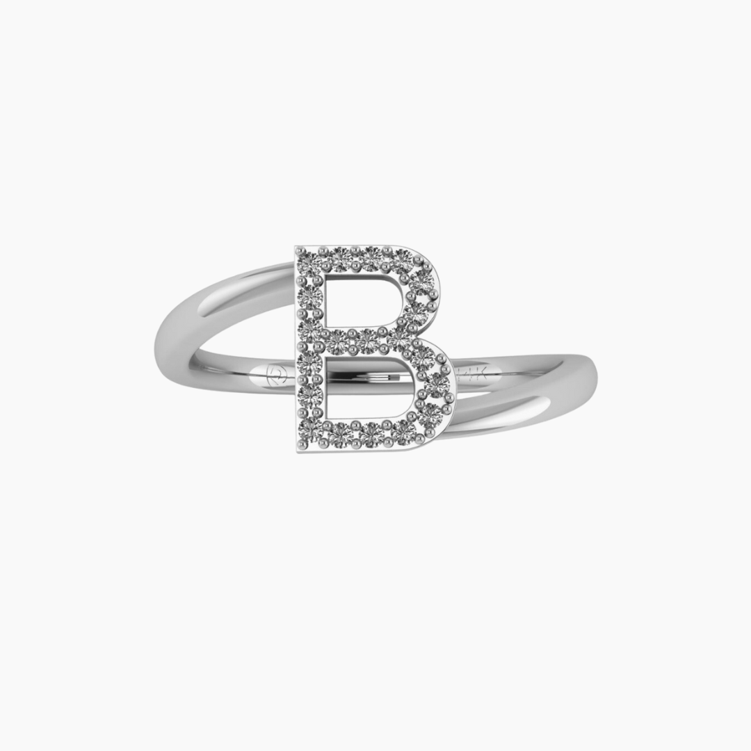 14K WHITE GOLD BYPASS ICY INITIAL RING