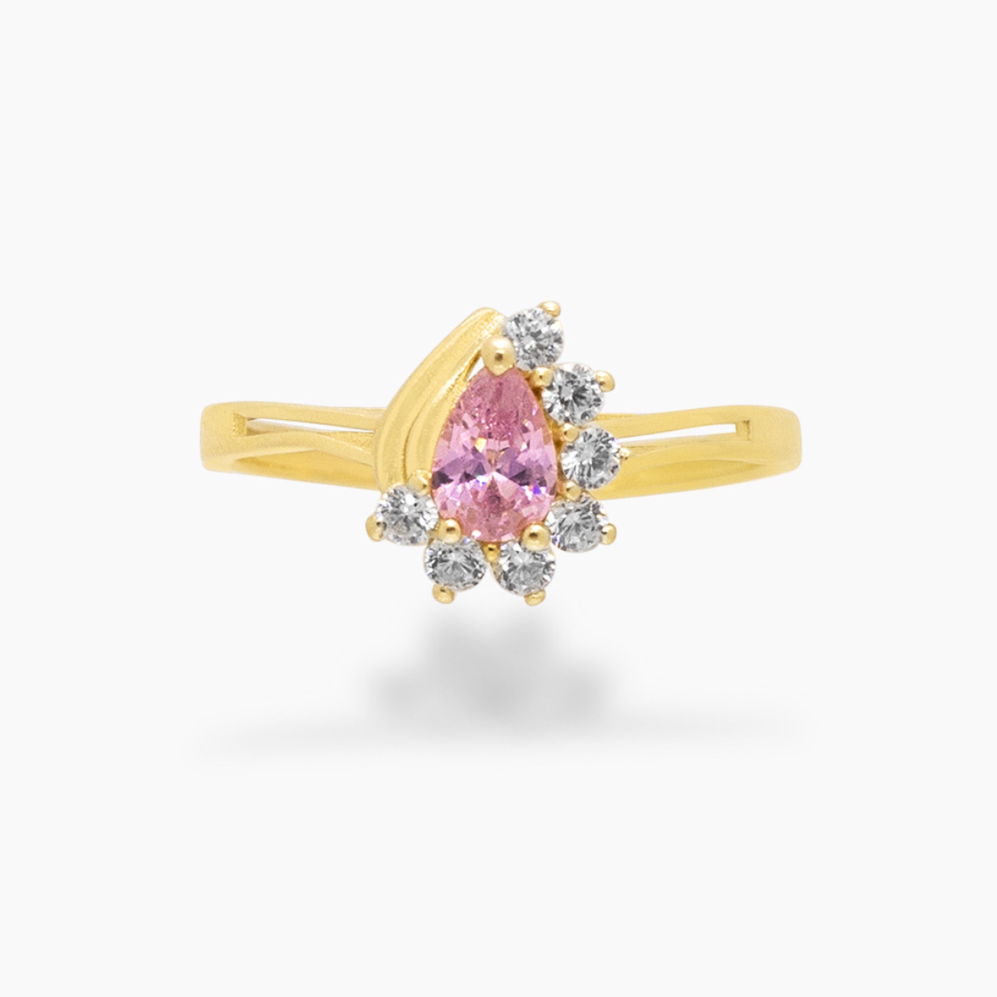 14K YELLOW GOLD FRILLS CZ PINK PEAR RING