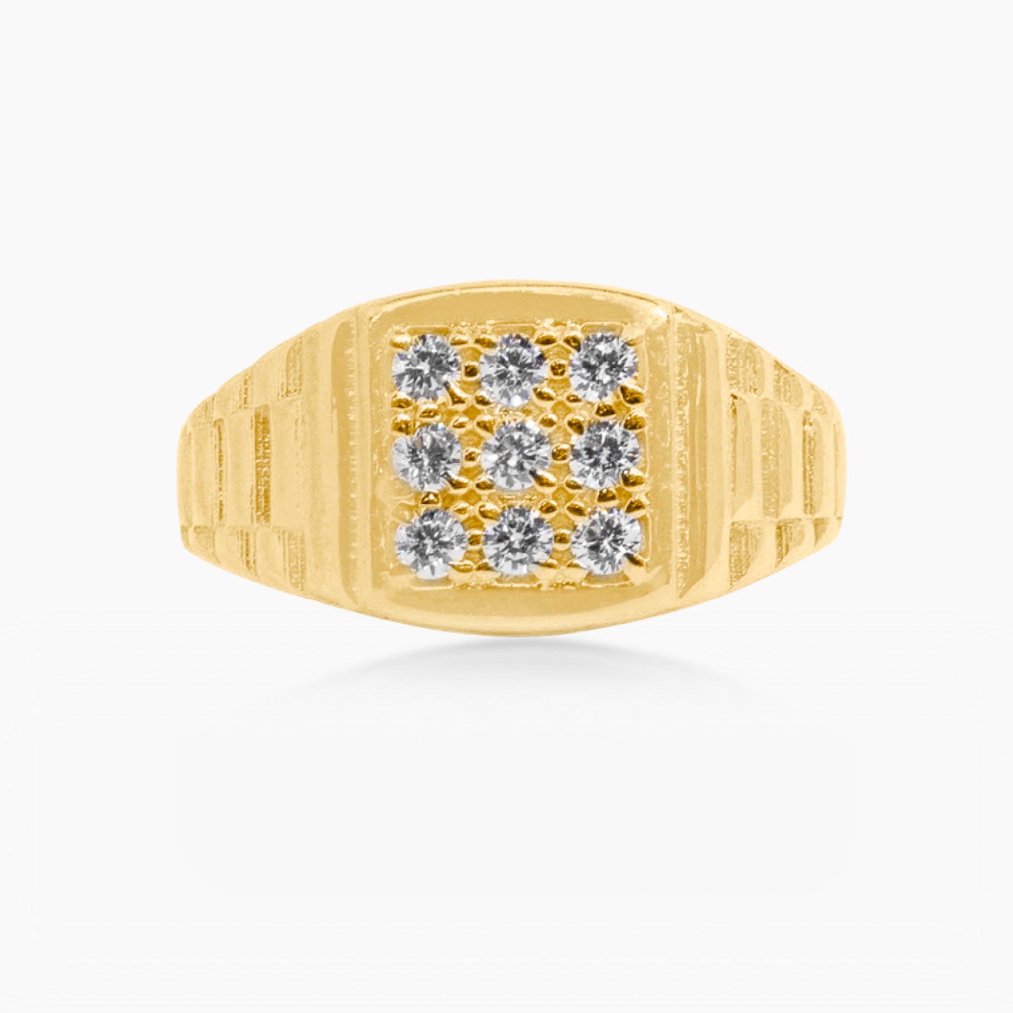 14K YELLOW GOLD CZ FACE WATCH-BAND RING