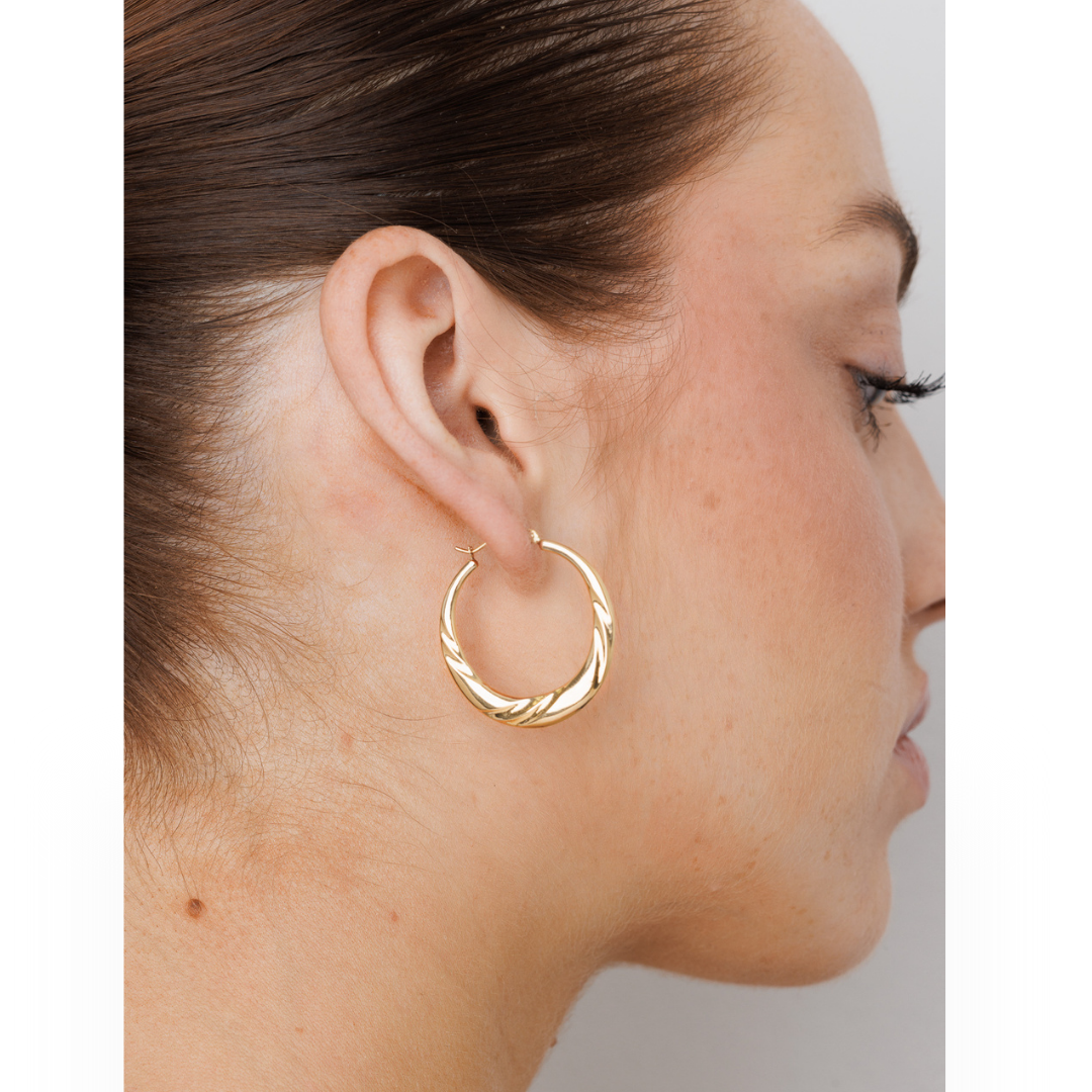 14K YELLOW GOLD CARVED HOOPS
