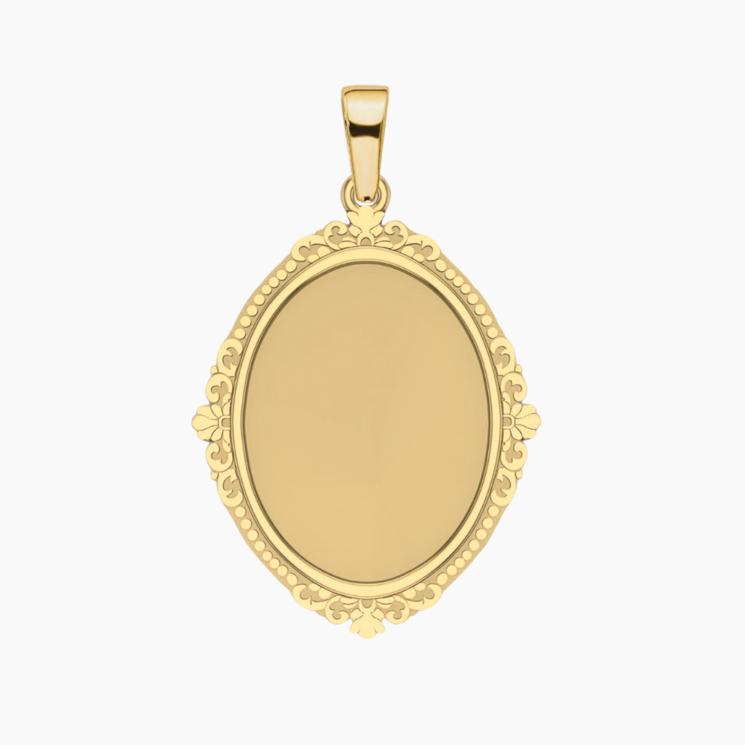 YELLOW GOLD ANTIQUE FRAME PICTURE PENDANT -OVAL