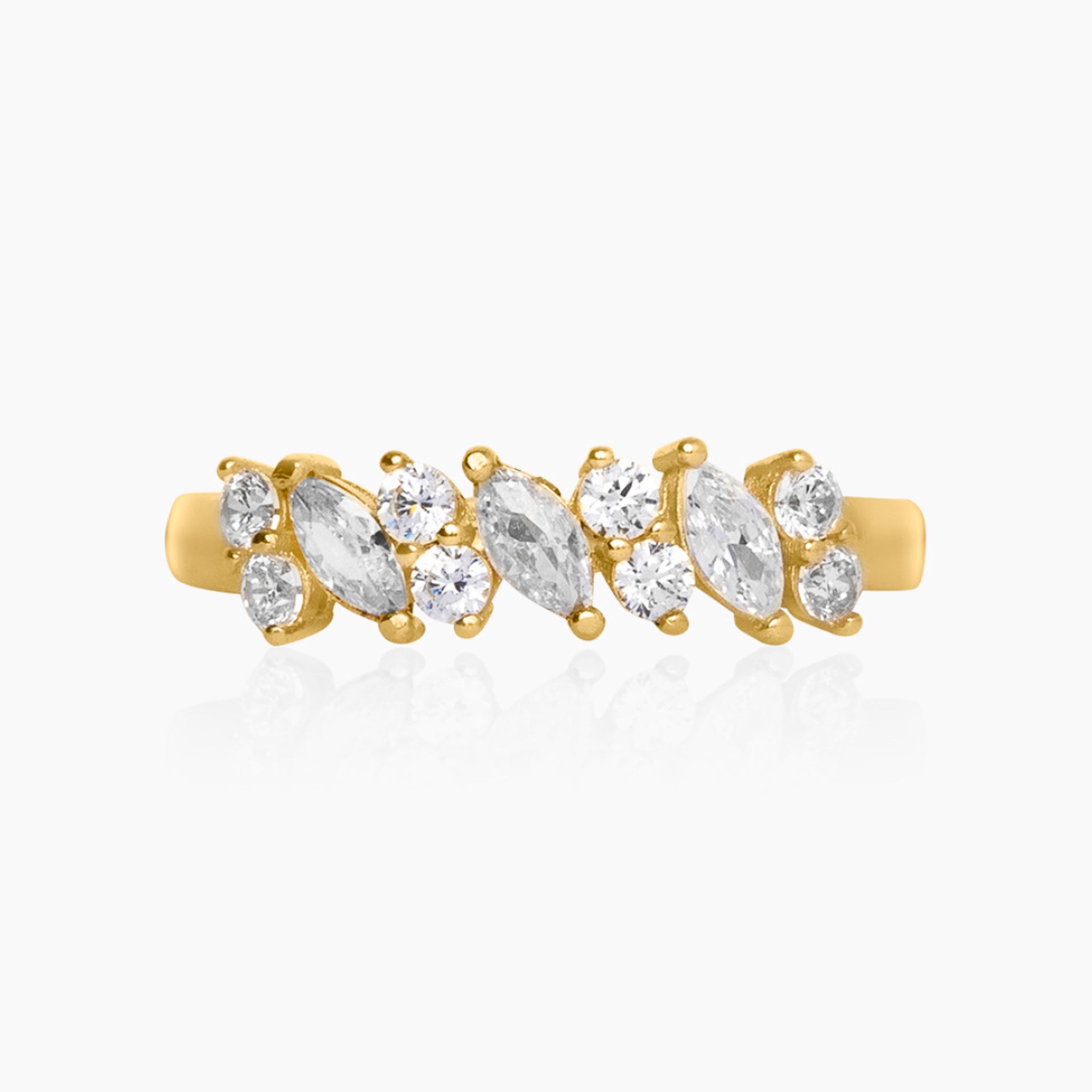 14K YELLOW GOLD MIXED MARQUISE + ROUND RING