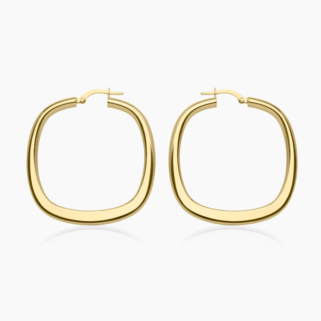 10K YELLOW GOLD ROUNDED SQUARE HOOPS