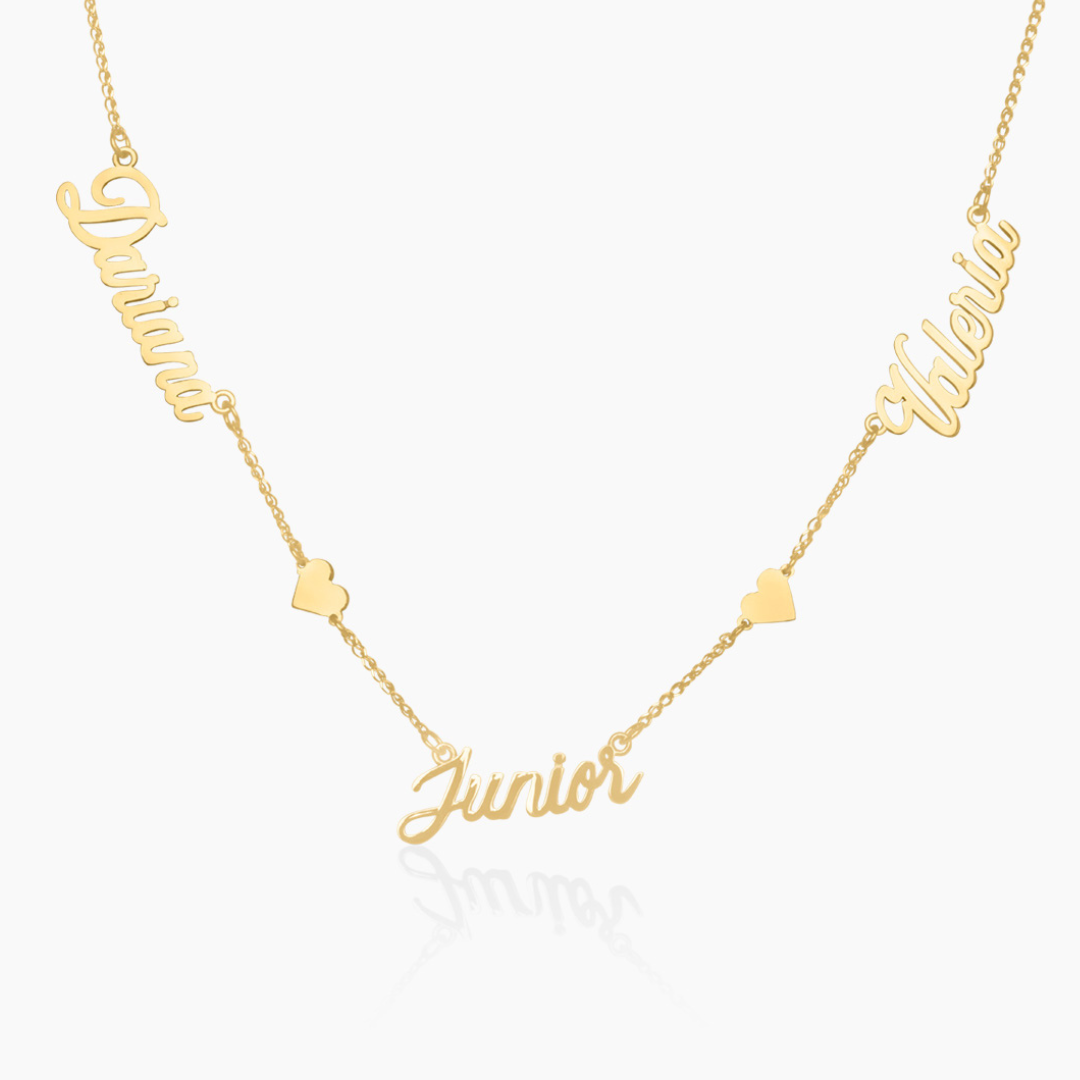 14K YELLOW GOLD WITH LOVE TRIPLE NAME NECKLACE