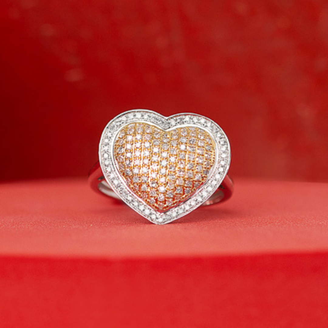 14K TWO TONED GOLD PILLOW HEART DIAMOND RING
