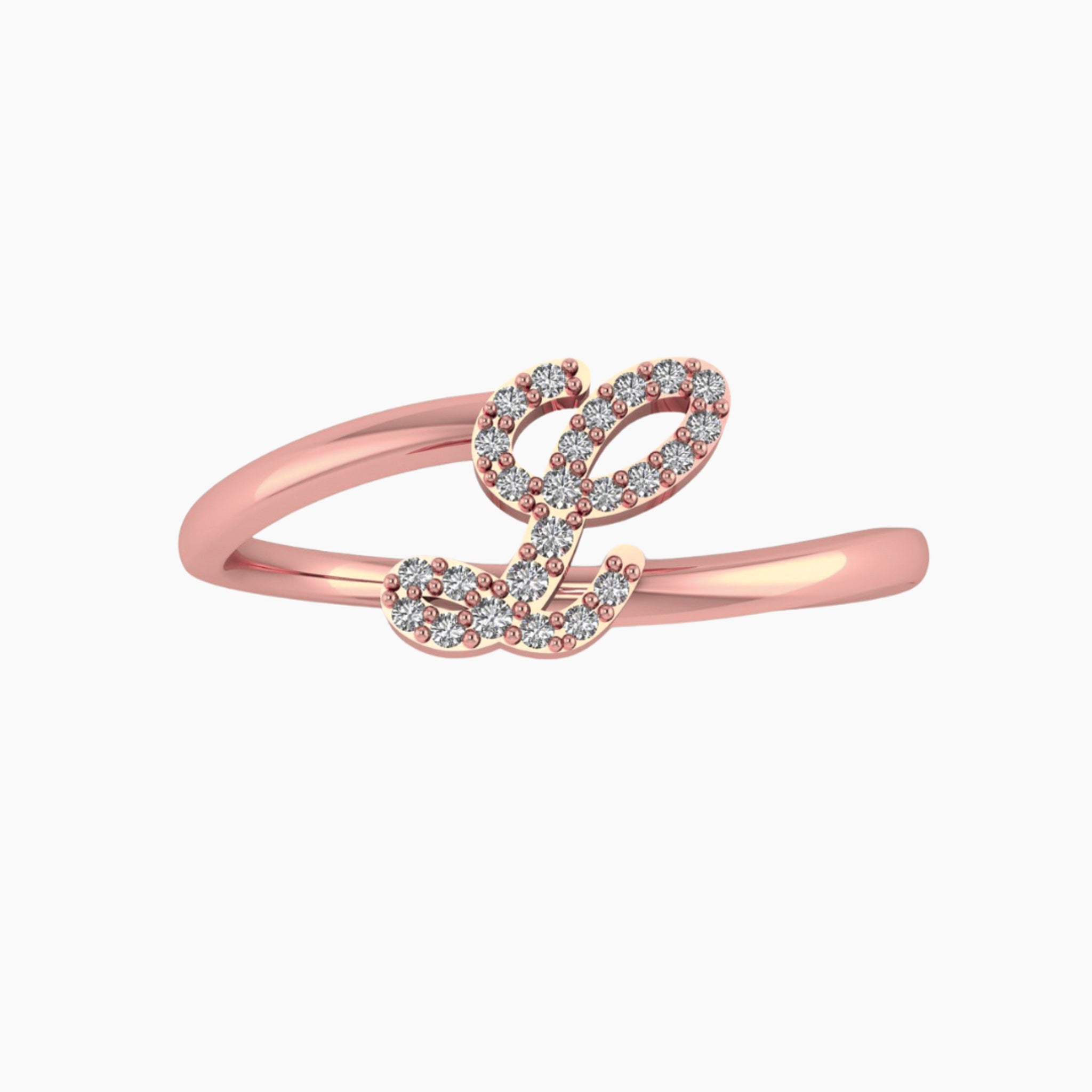14K ROSE GOLD BYPASS ICY INITIAL RING -SCRIPT