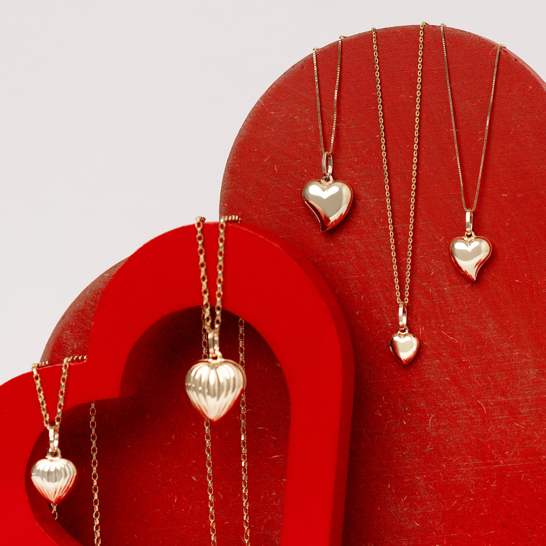14K YELLOW GOLD PINCHED BUBBLE HEART NECKLACE