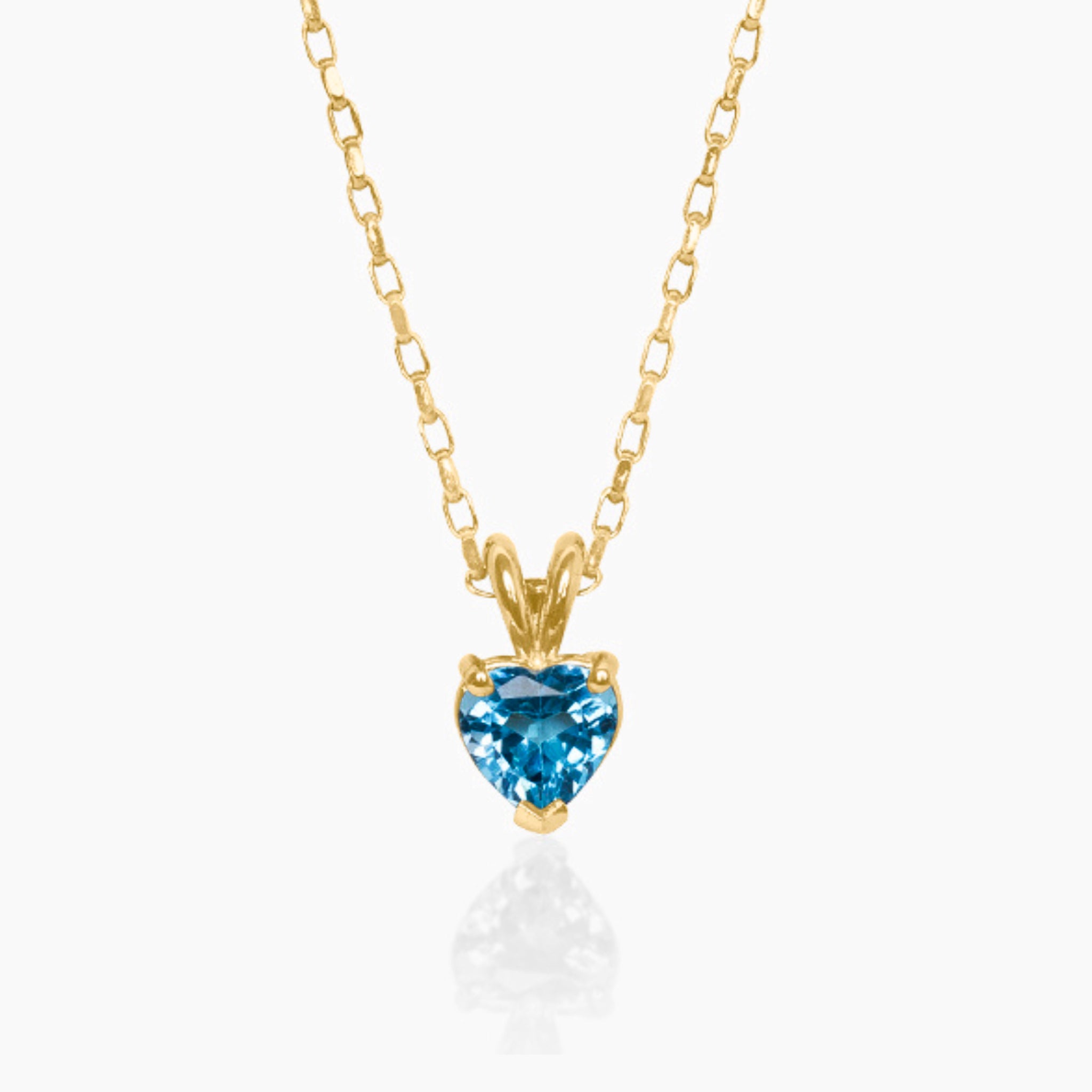 14K YELLOW GOLD BLUE TOPAZ HEART NECKLACE