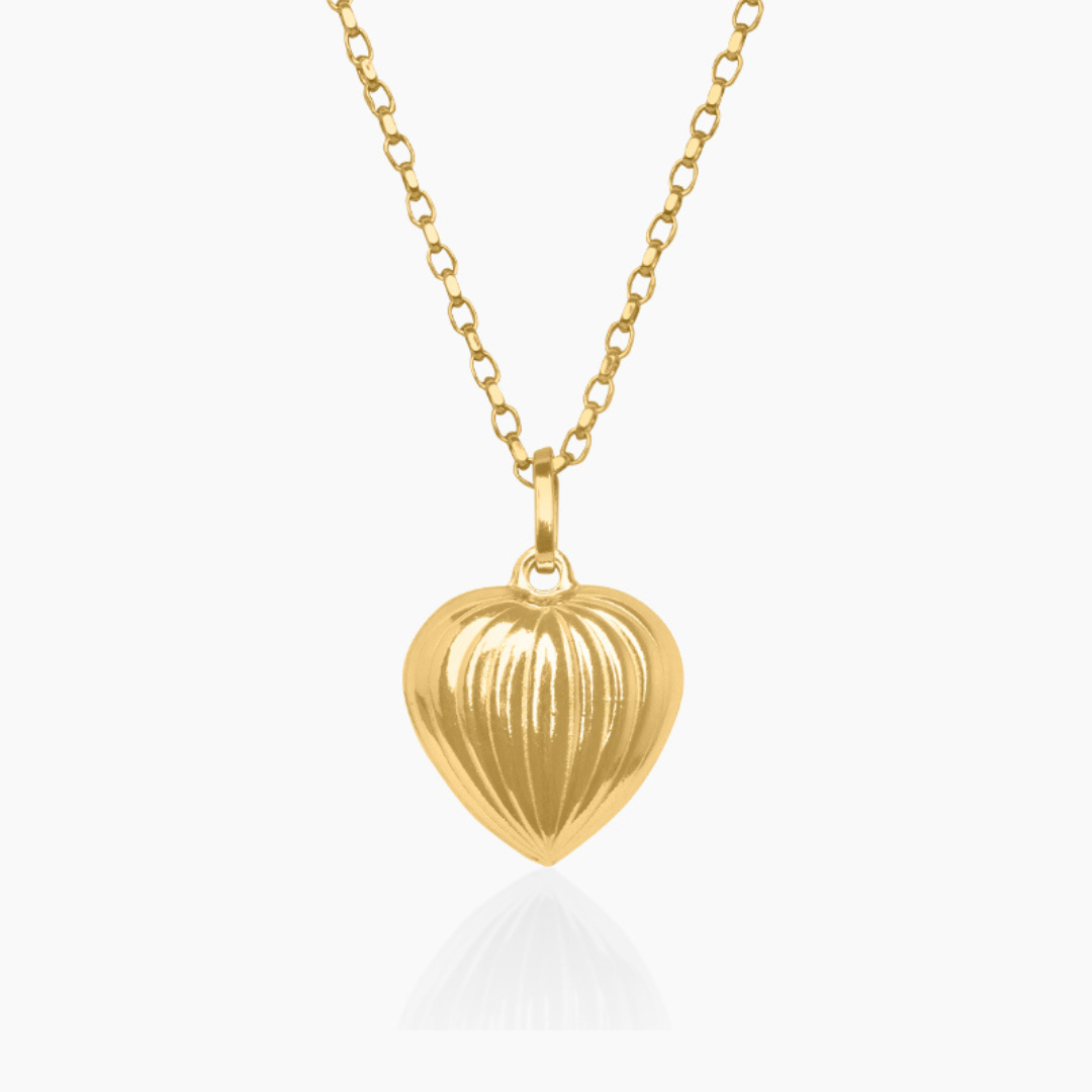 14K YELLOW GOLD PLEATED HEART NECKLACE