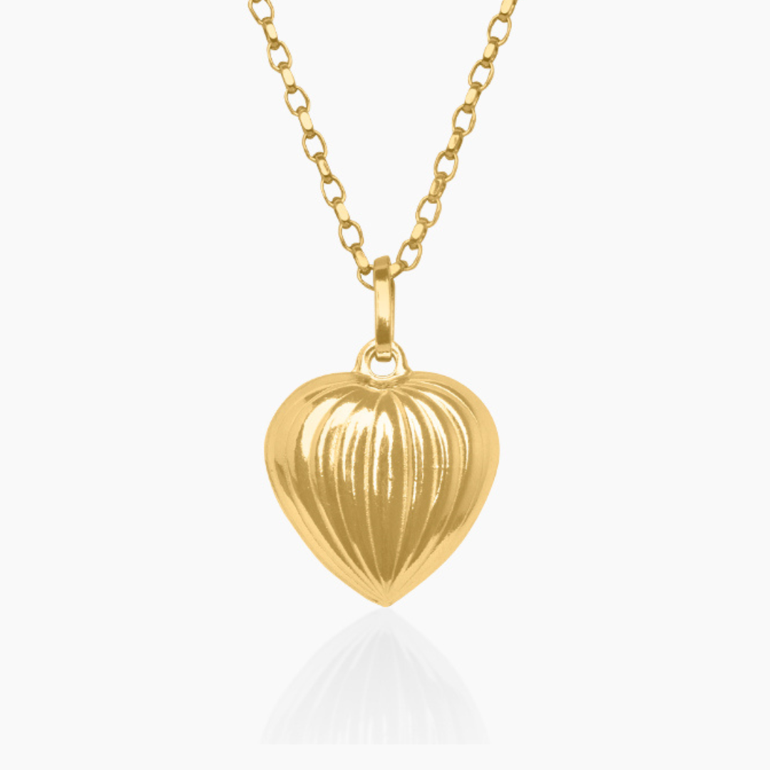 14K YELLOW GOLD PLEATED BIGGER HEART NECKLACE