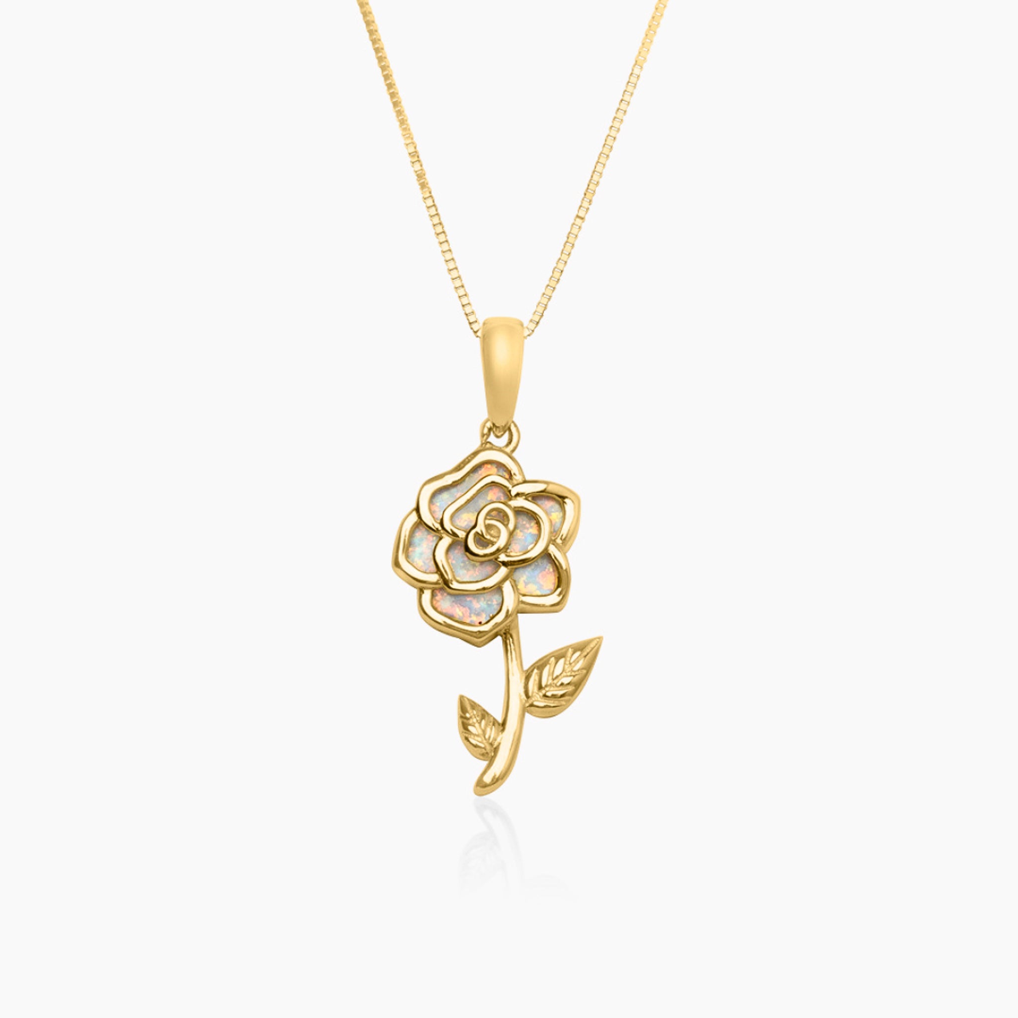 14K YELLOW GOLD OPAL ROSE NECKLACE
