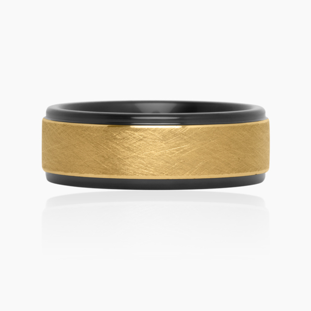 TUNGSTEN GOLD BRUSHED BLACK INTERIOR STEP EDGE RING -8MM | Patty Q's ...