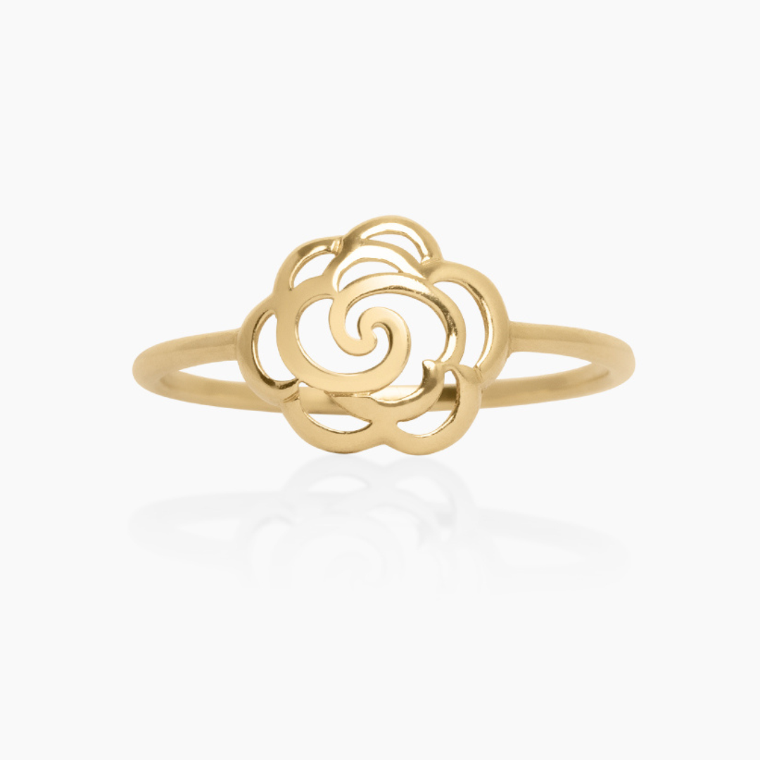 14K YELLOW GOLD PEONY OUTLINE RING