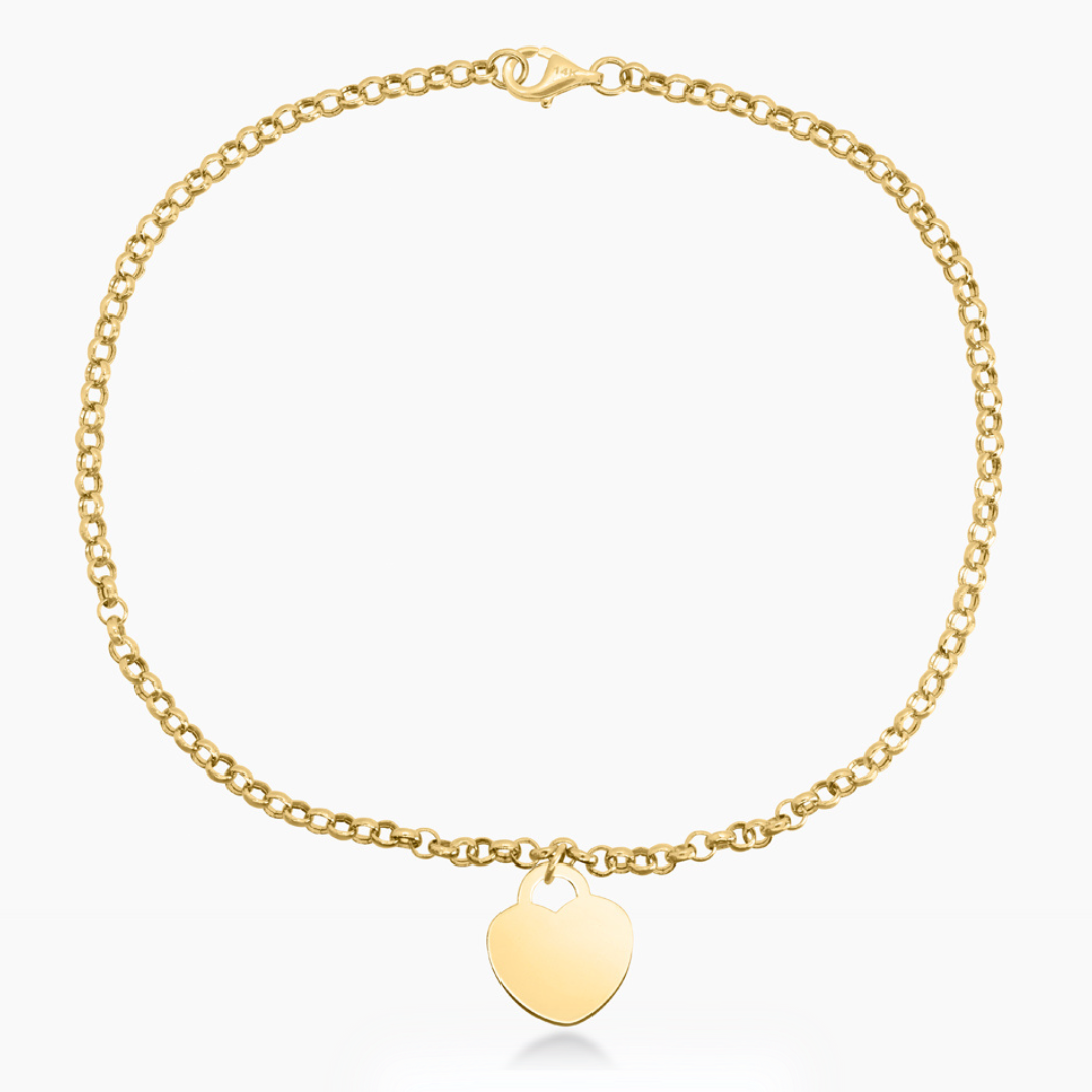 14K YELLOW GOLD HEART CHARM ANKLET