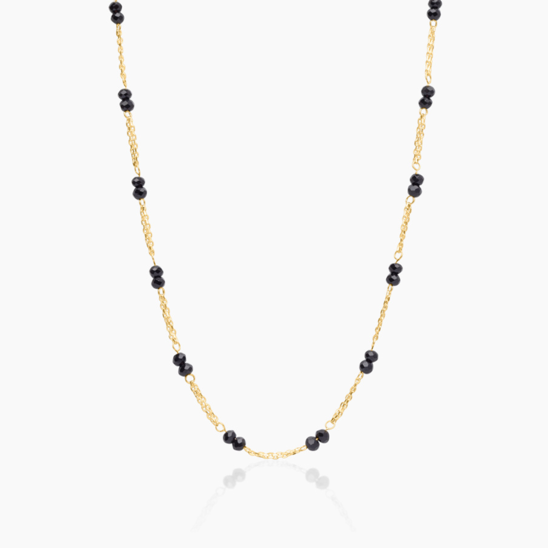 14K YELLOW GOLD BLACK BEADED DOUBLED LINKS CHAIN