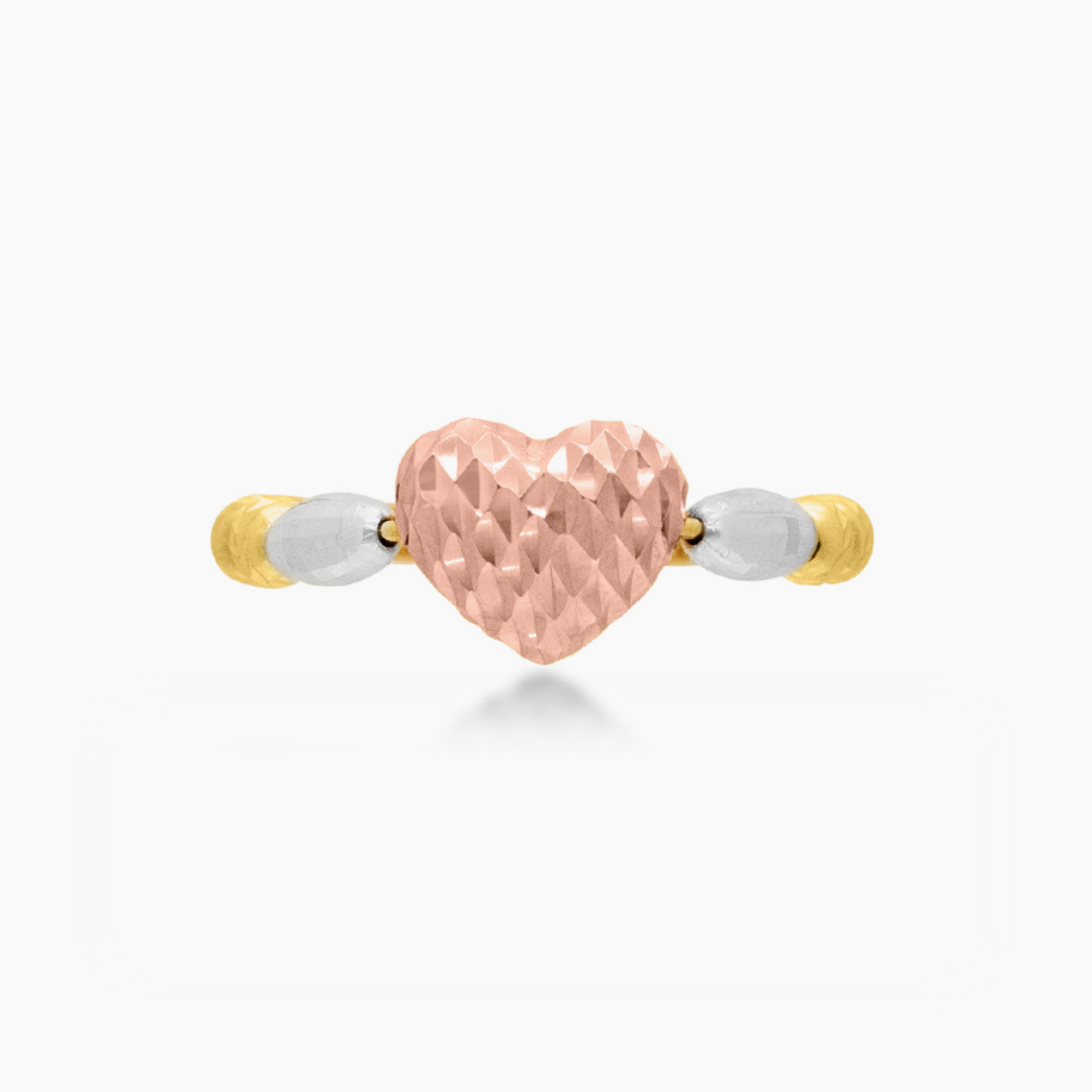 14K TRI COLOR GOLD BEADED HEART RING