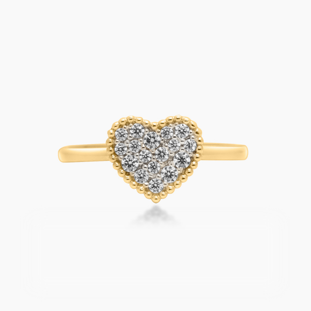 14K YELLOW GOLD PAVE HEART RING