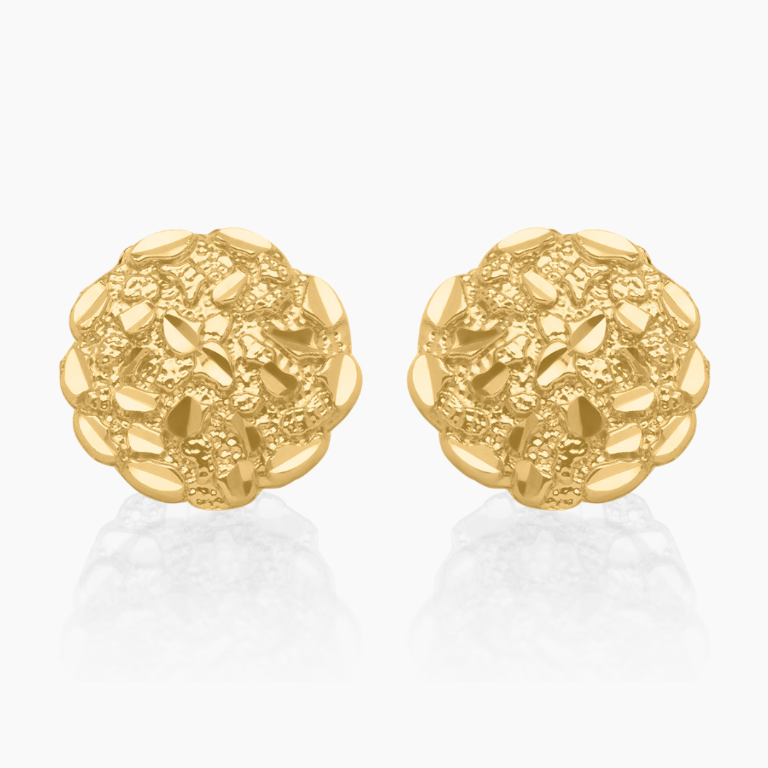 10K YELLOW GOLD ROUND NUGGET EARRINGS -16MM
