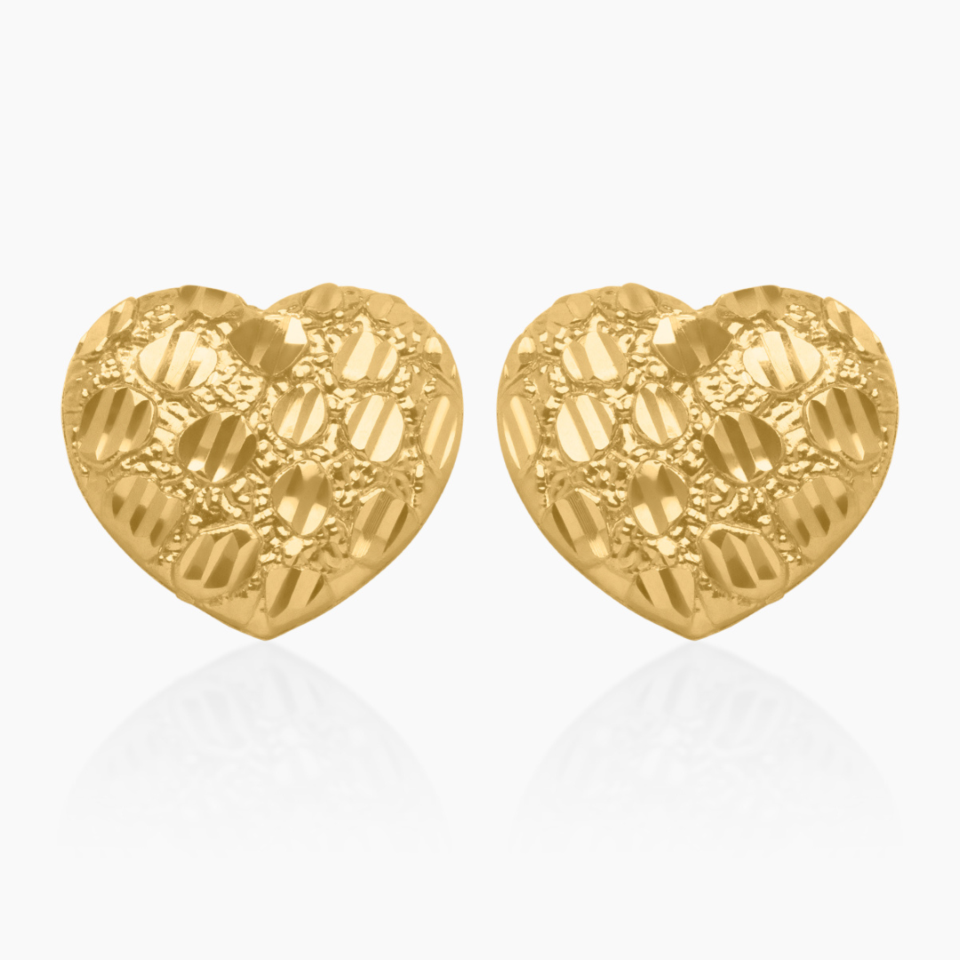 10K YELLOW GOLD HEART NUGGET EARRINGS -17.5MM