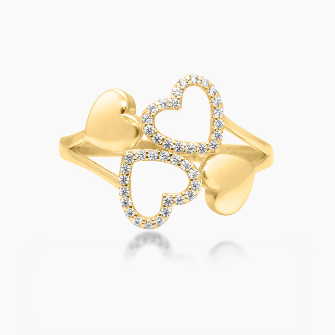 14K YELLOW GOLD PAVE HEARTSCAPE RING