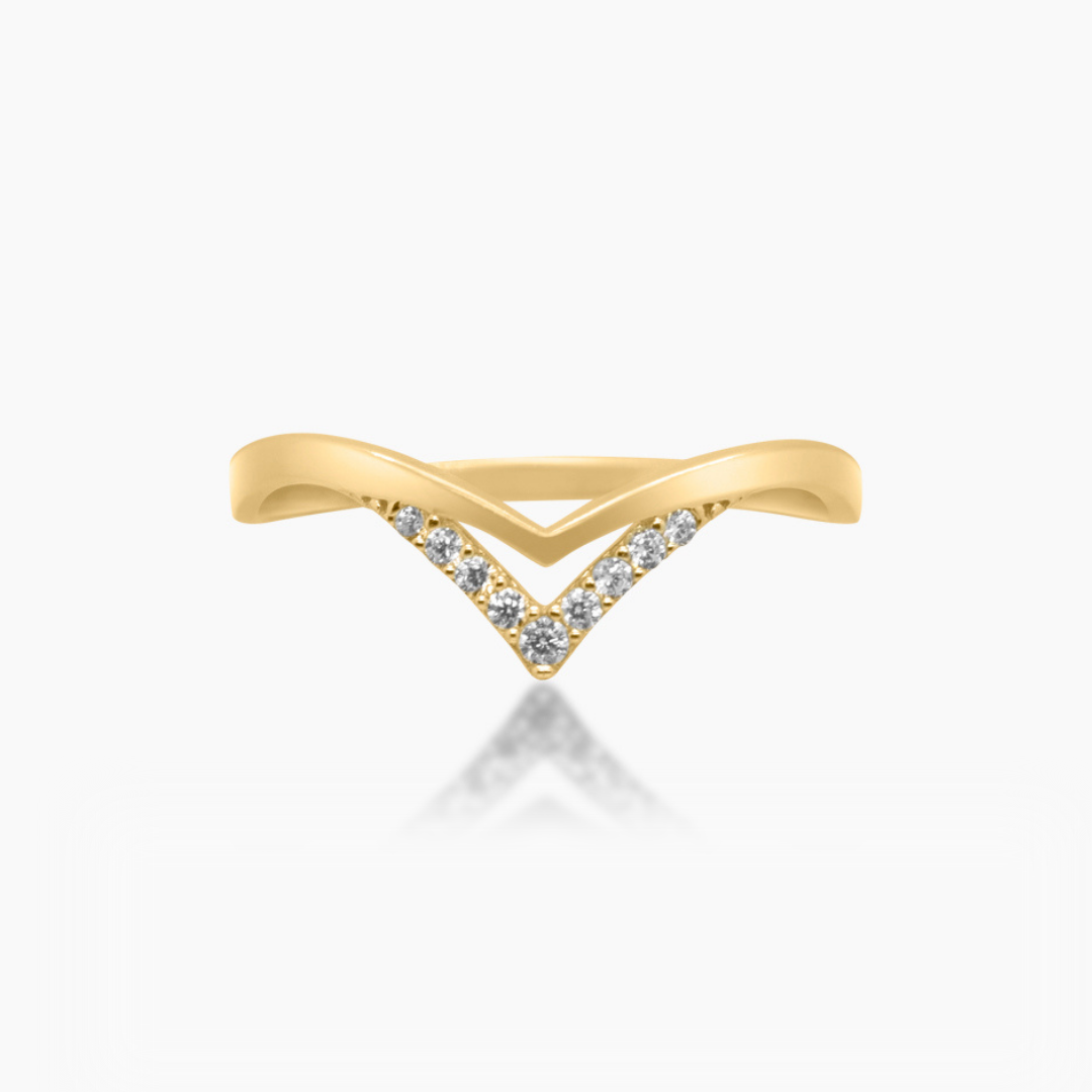 14K YELLOW GOLD PAVE DOUBLE V RING