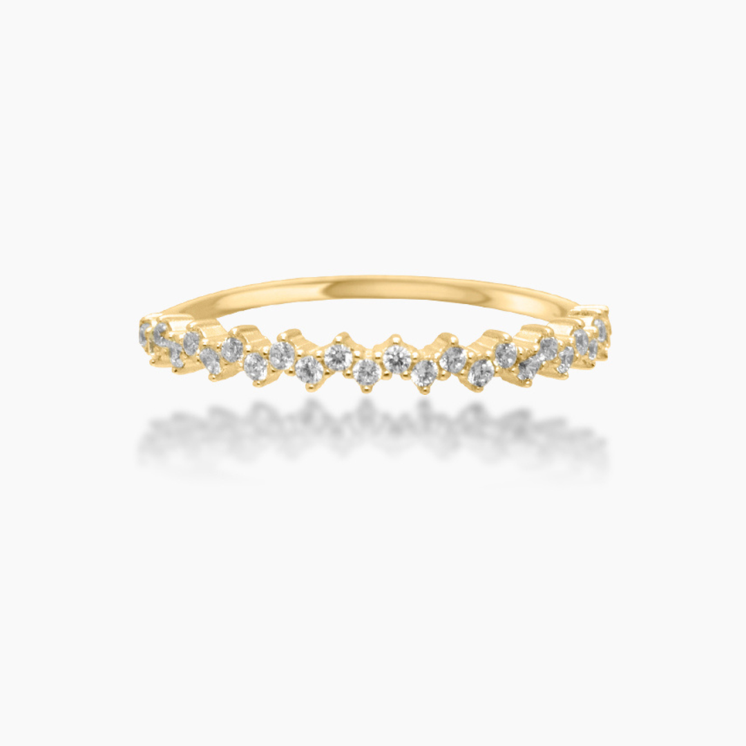 14K YELLOW GOLD ZIG ZAG PAVE RING